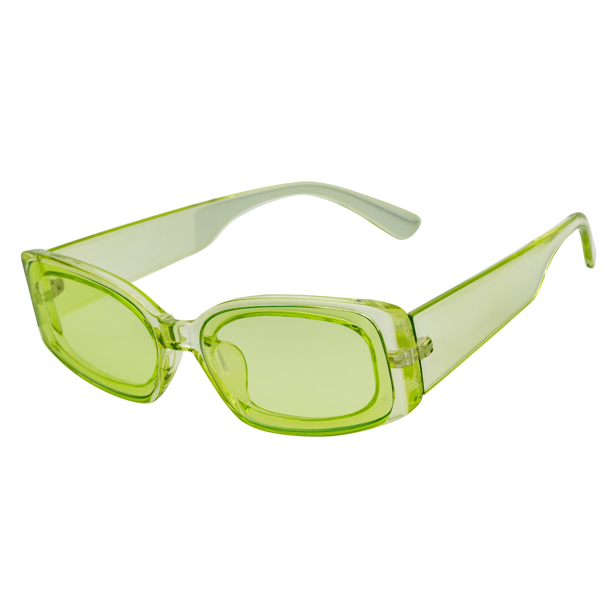 RIZZ - Small Flat Lens 90s Fashion Rectangle Green Sunglasses Green Lens