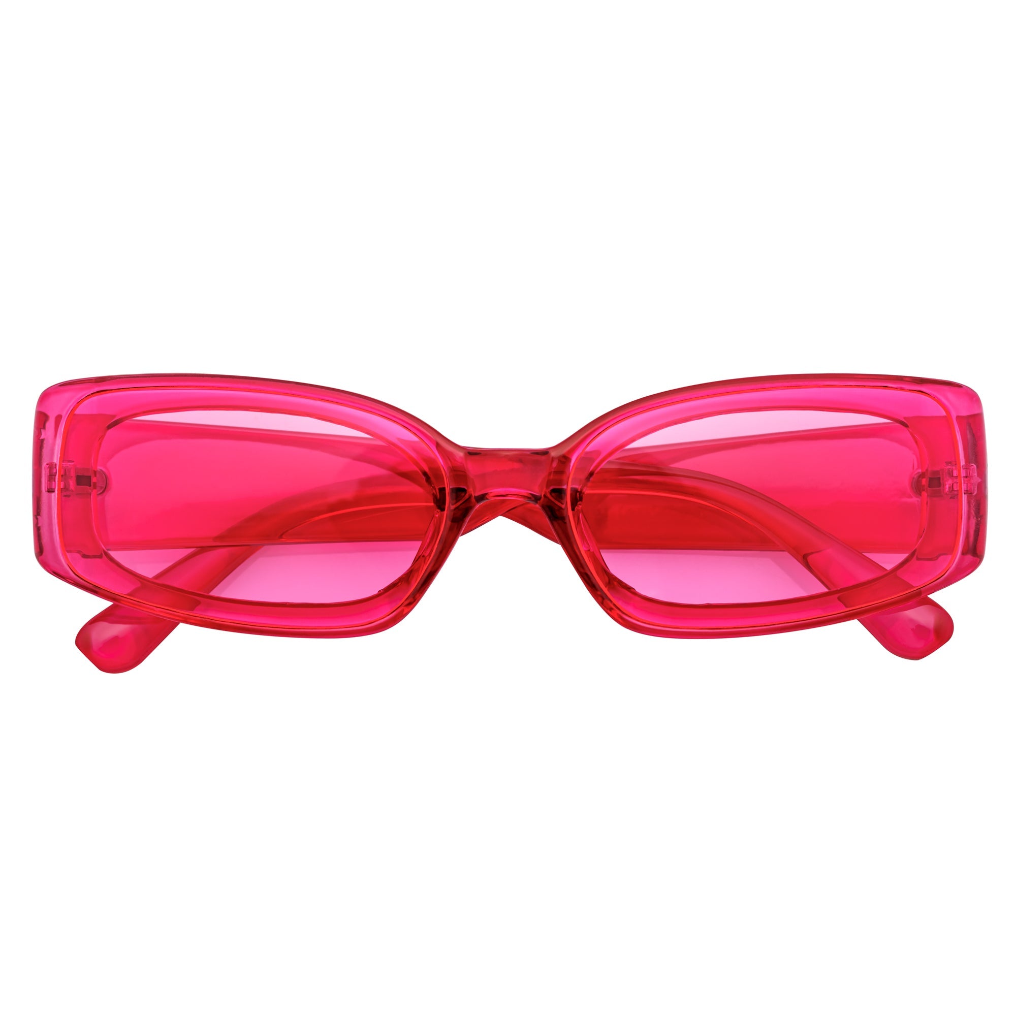RIZZ - Small Flat Lens 90s Fashion Rectangle Pink Sunglasses Pink Lens