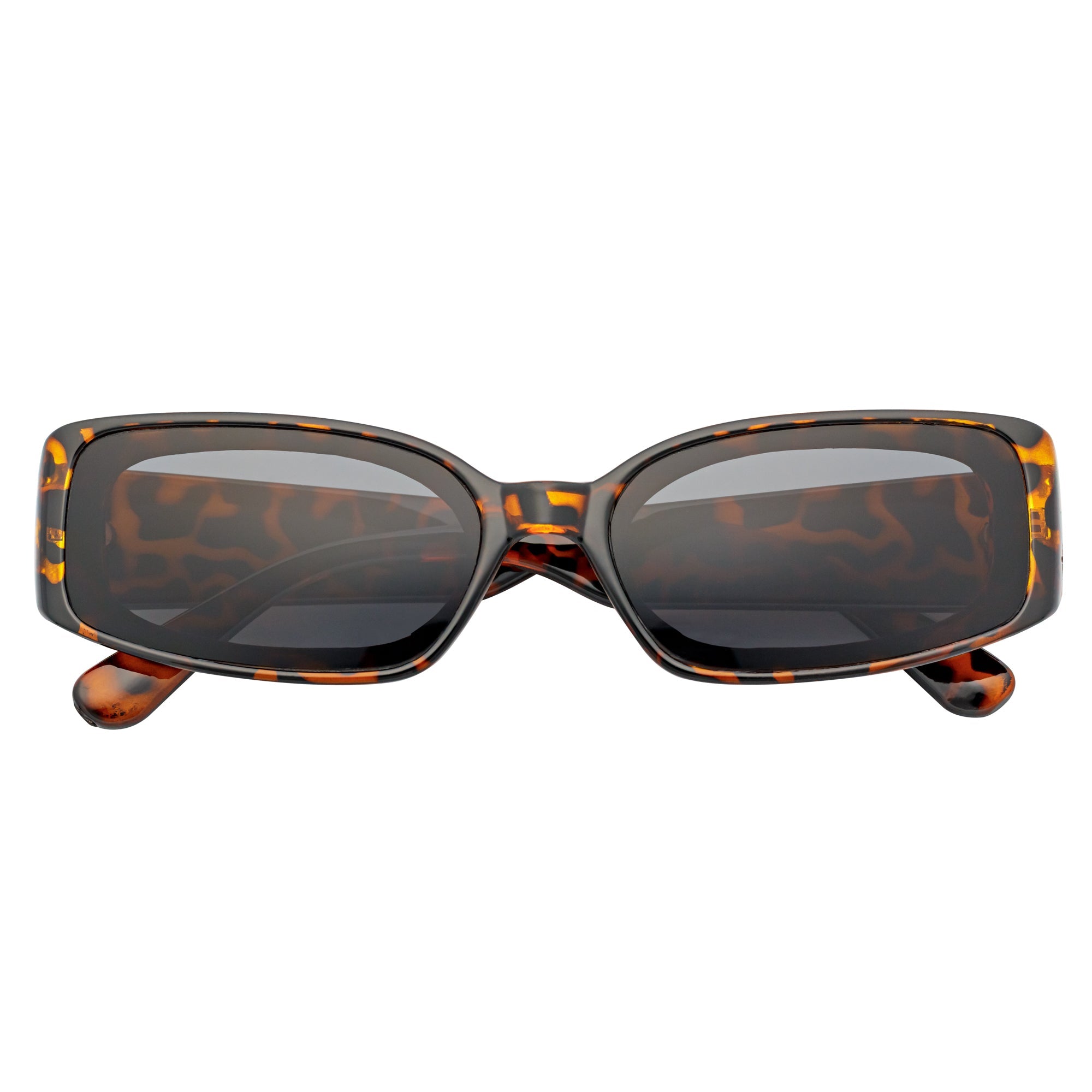 RIZZ - Small Flat Lens 90s Fashion Rectangle Tortoise Sunglasses Smoke Lens