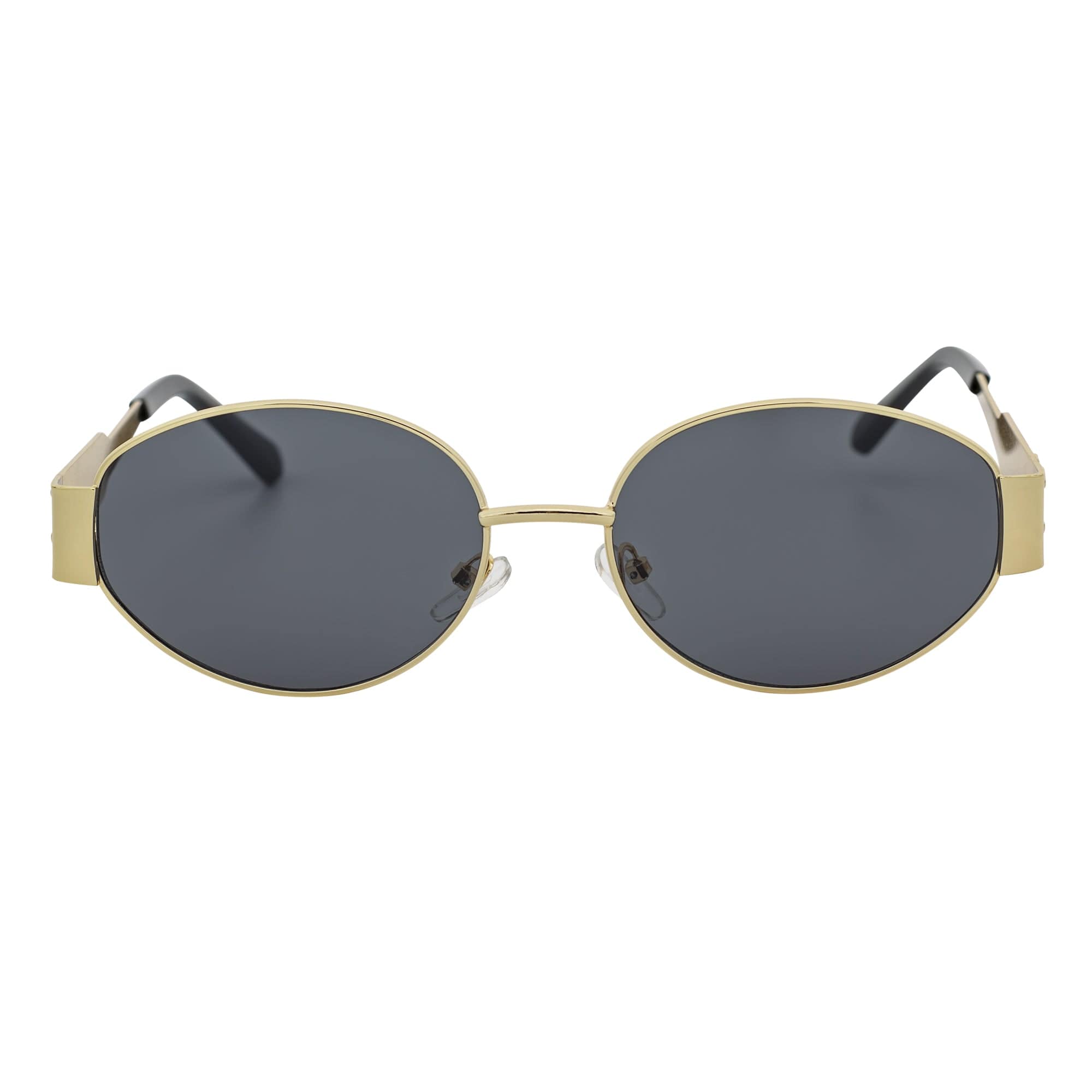 SELINE - Retro Small Metal Round Oval Sunglasses Gold Smoke Tint