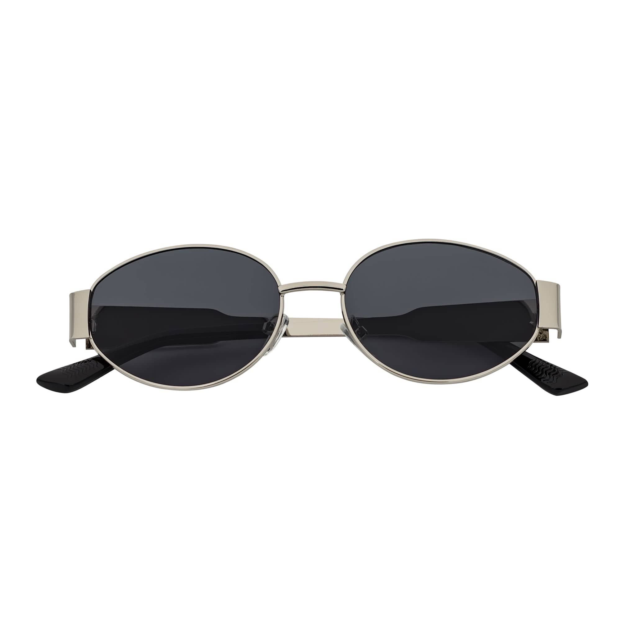 SELINE - Retro Small Metal Round Oval Sunglasses Silver Smoke Tint