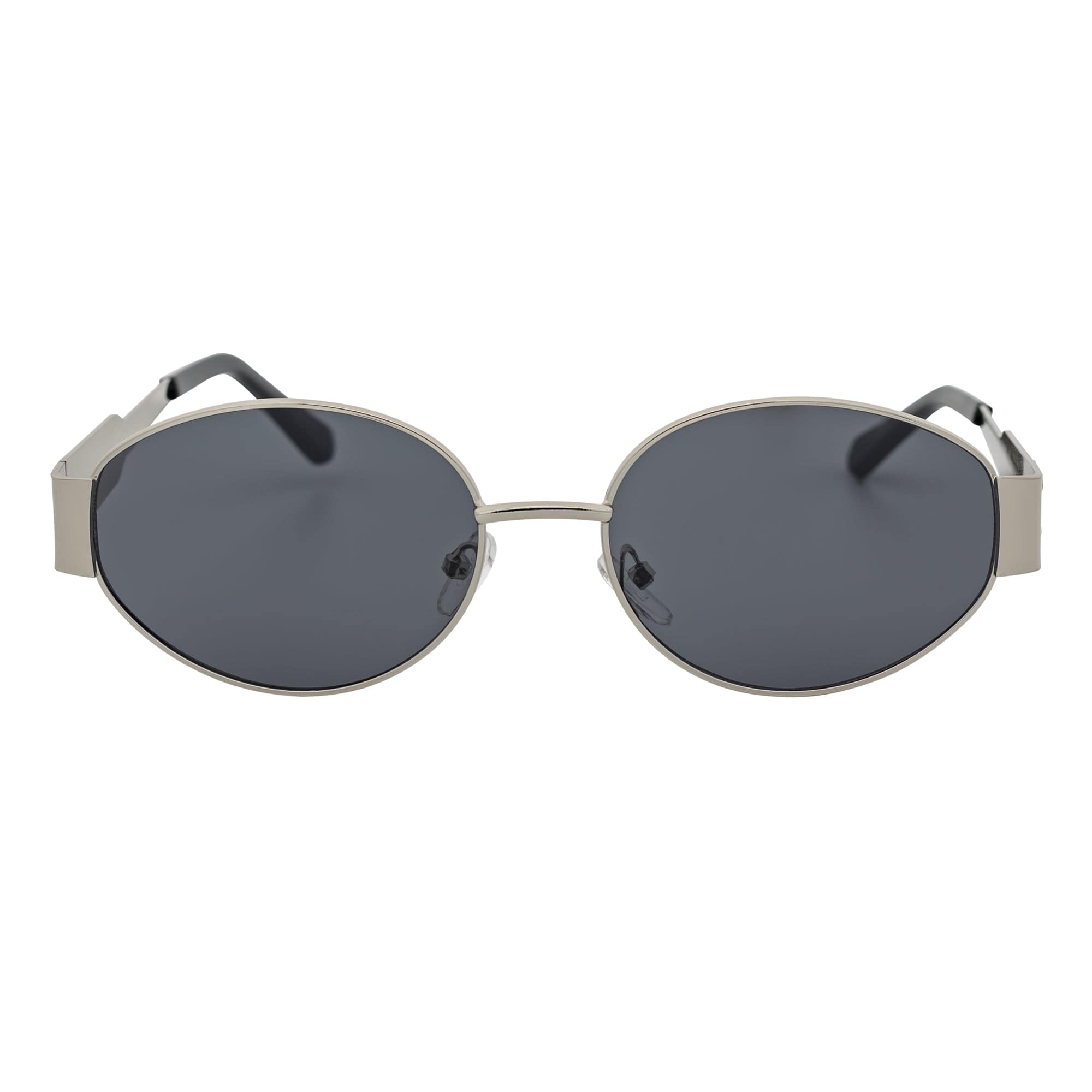 SELINE - Retro Small Metal Round Oval Sunglasses Silver Smoke Tint