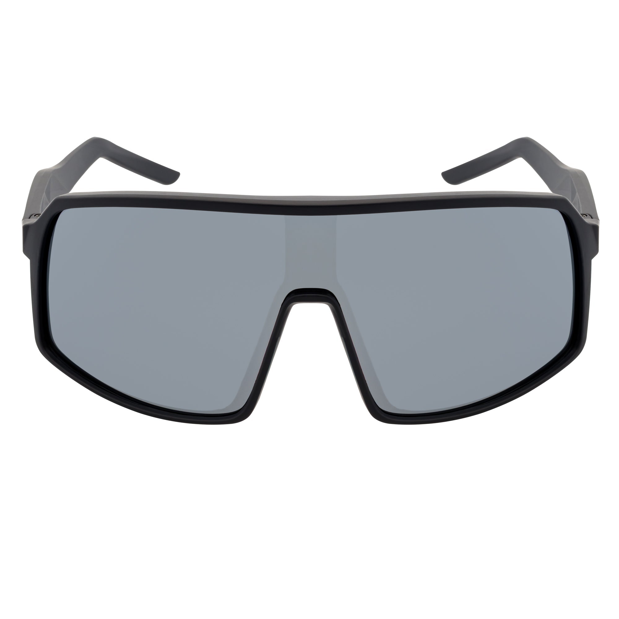 SENTRY - Large Sports Shield Sunglasses Matte Black Silver Mirror