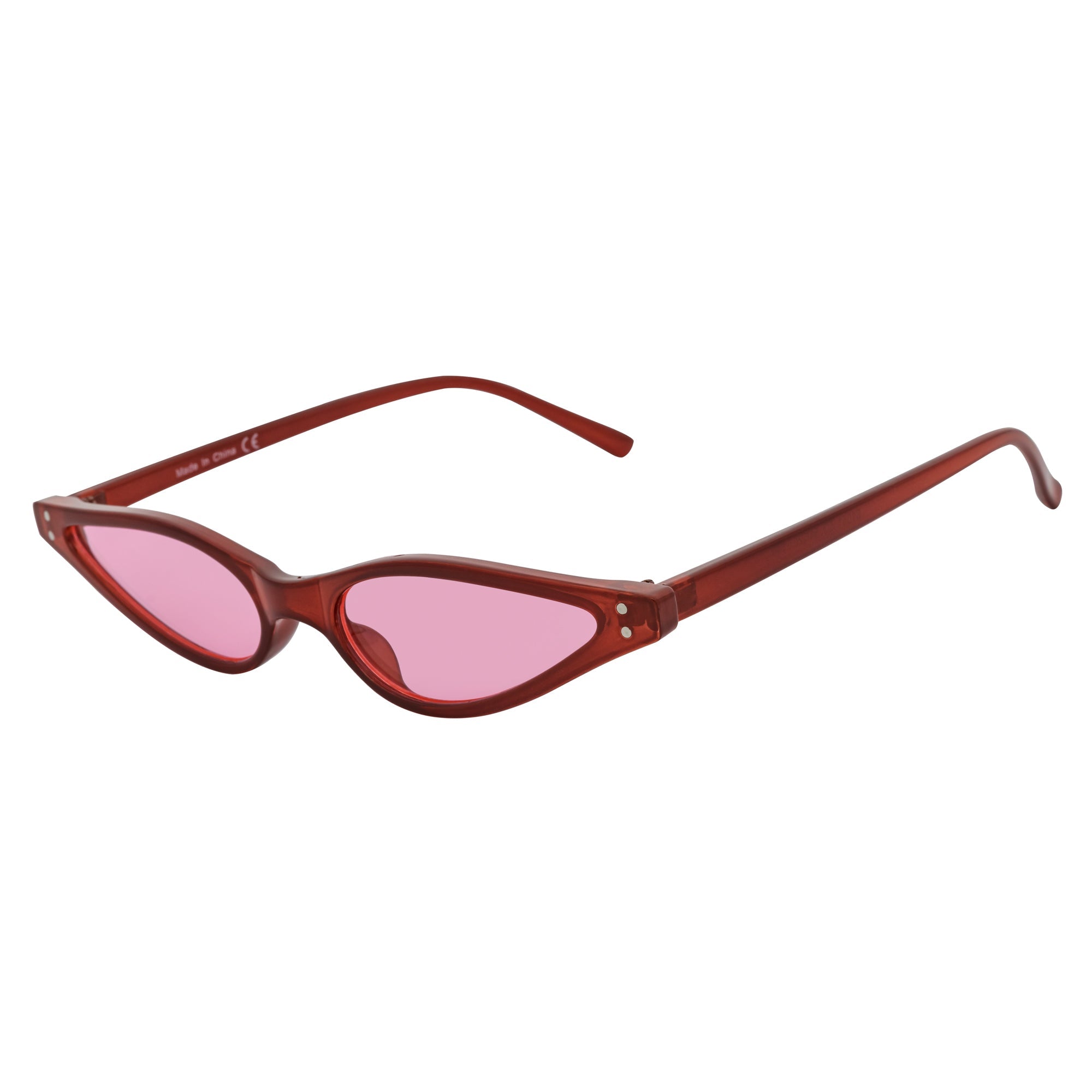 SIAMESE - Mid Century Small Slim Pointed Cat Eye Red Sunglasses Red Lens