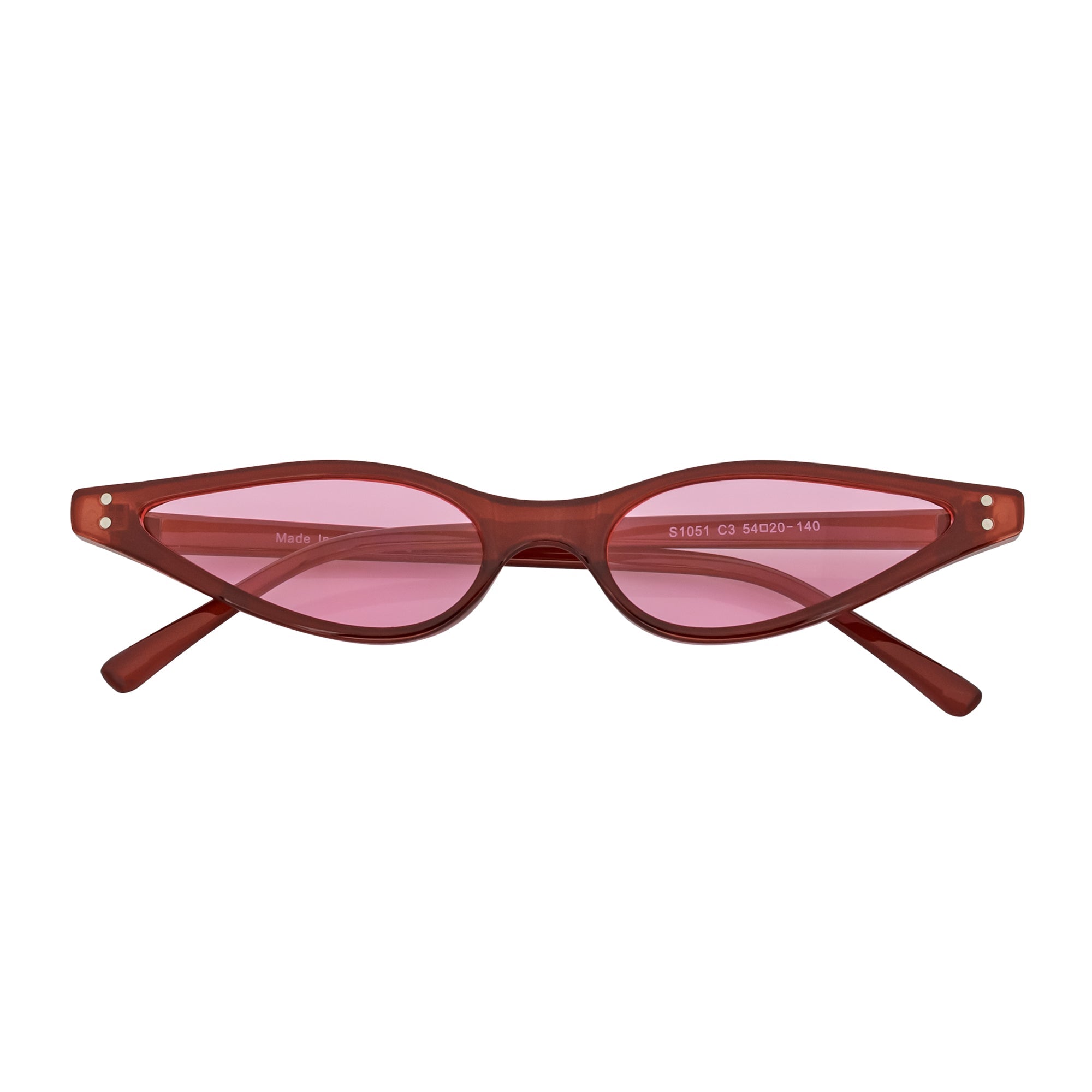 SIAMESE - Mid Century Small Slim Pointed Cat Eye Red Sunglasses Red Lens