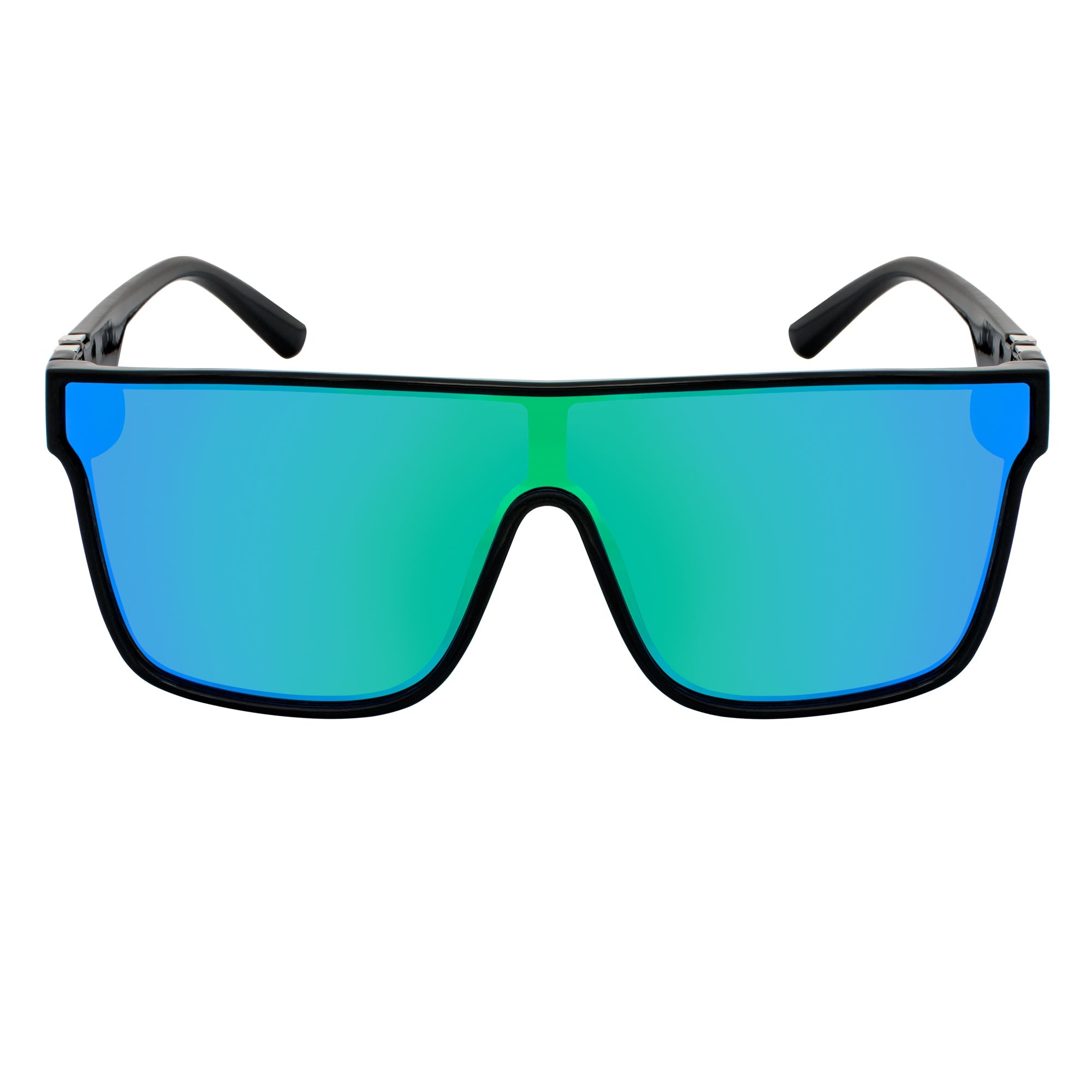 SYFY - Futuristic Square Flat Top Shield Sunglasses Black Green - Blue Mirror