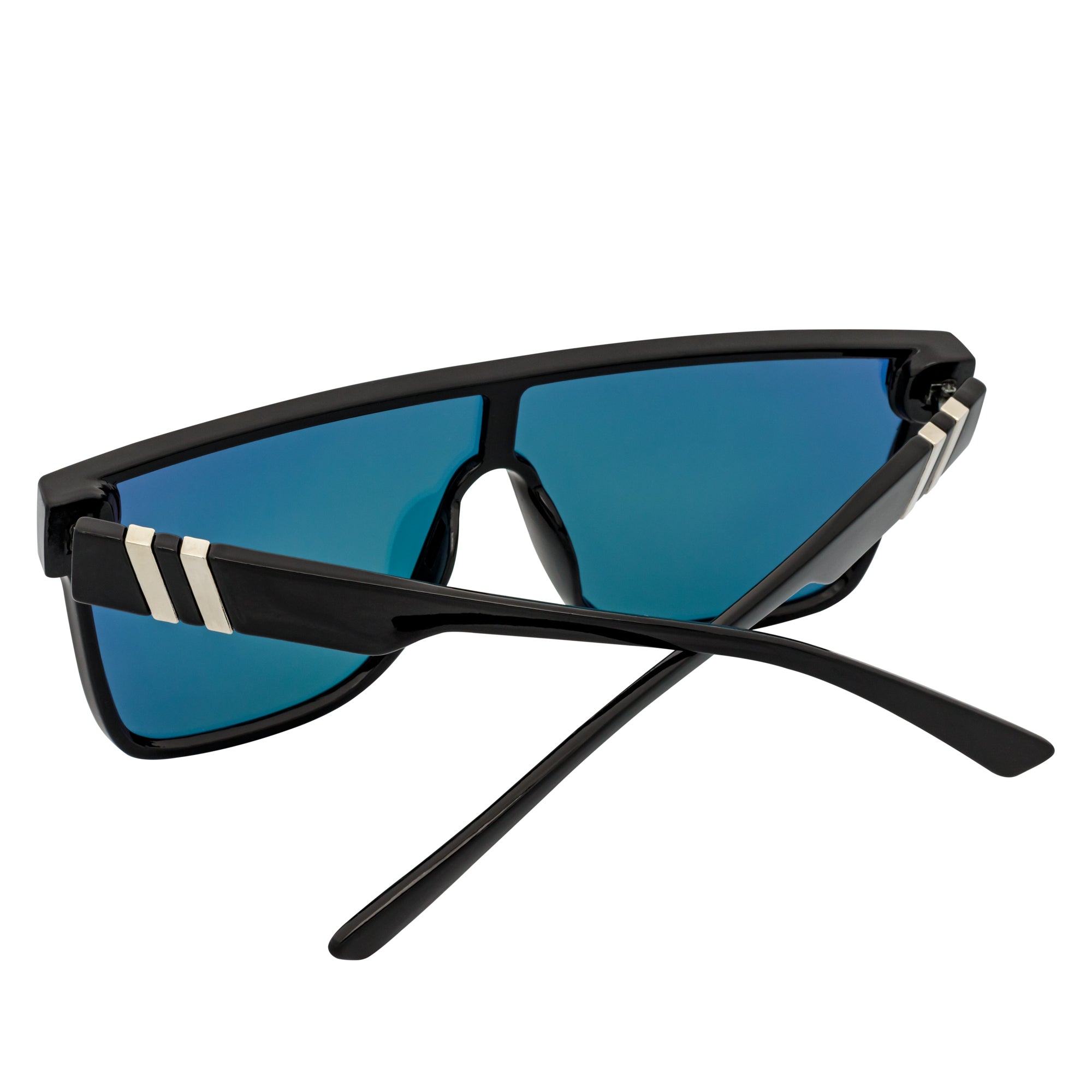 SYFY - Futuristic Square Flat Top Shield Sunglasses Black Orange Mirror