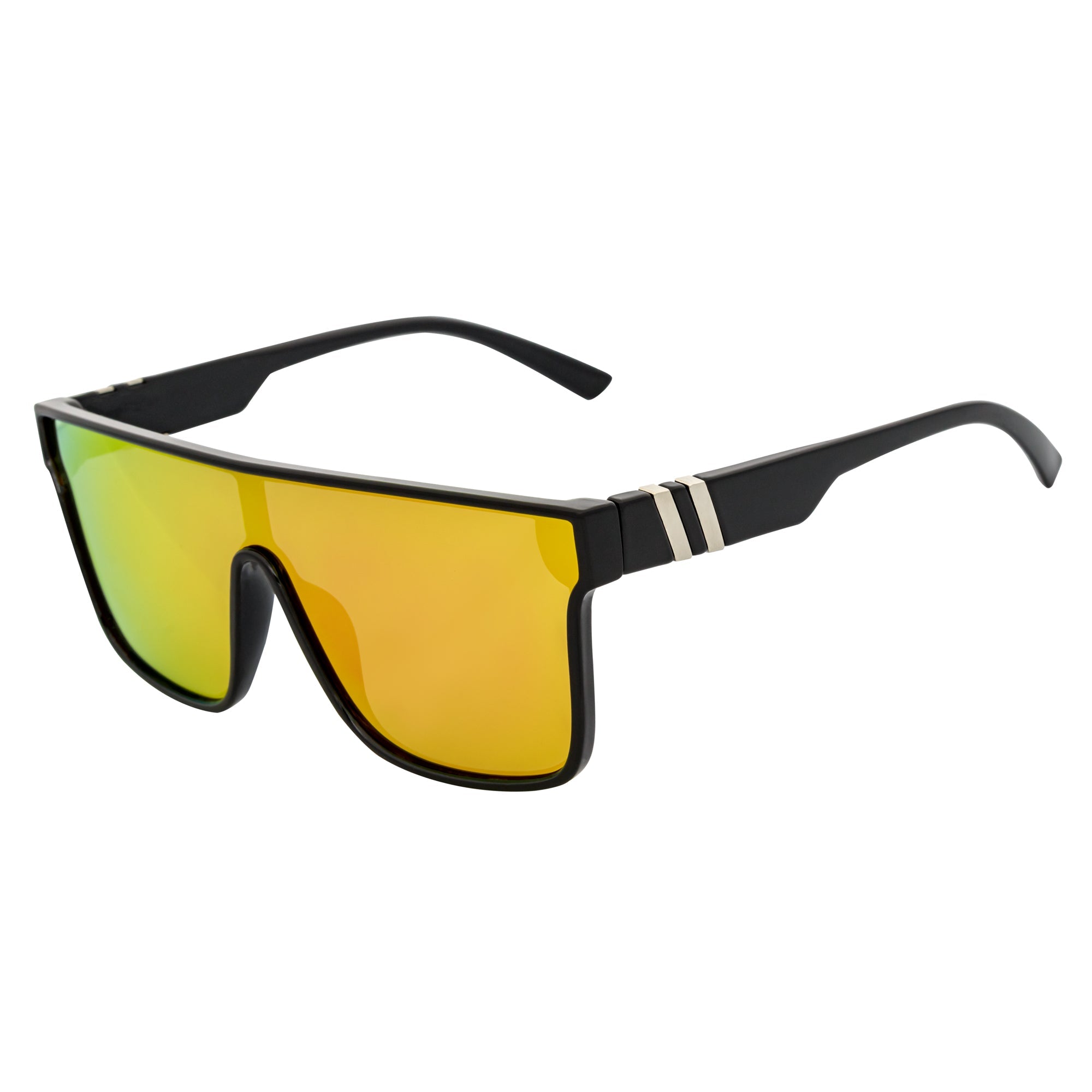 SYFY - Futuristic Square Flat Top Shield Sunglasses Black Orange Mirror