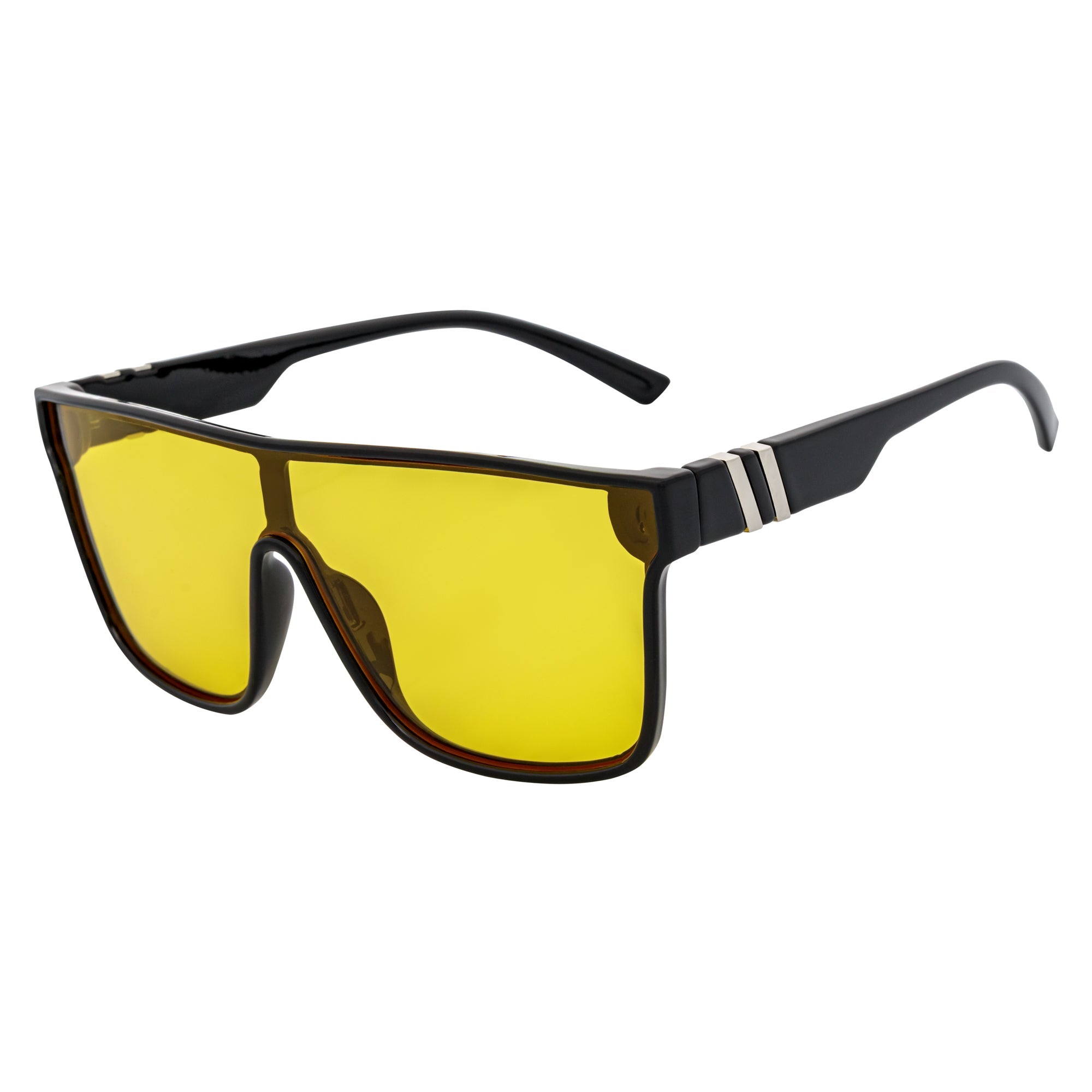 SYFY - Futuristic Square Flat Top Shield Sunglasses Black Yellow Tint