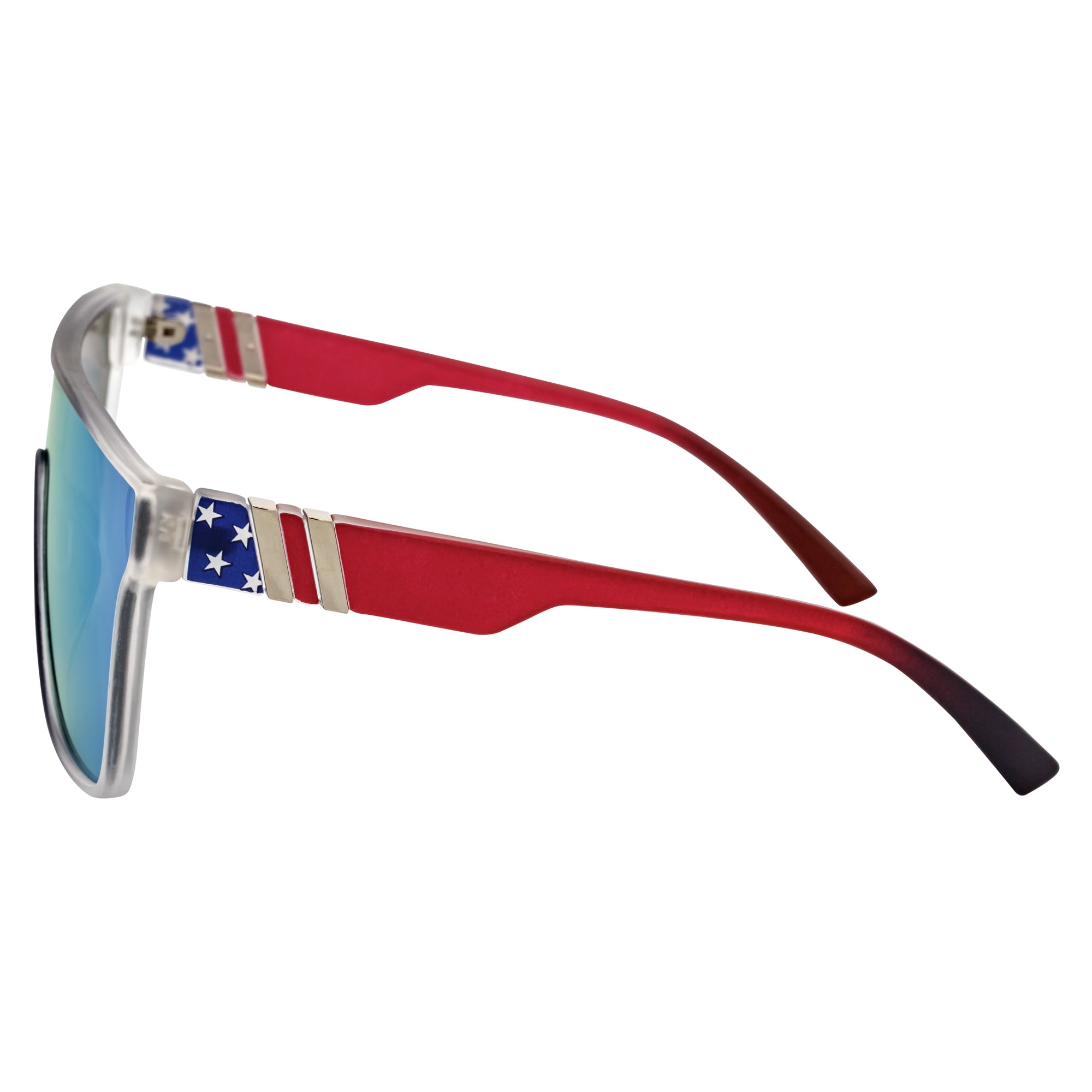 SYFY - Futuristic Square Flat Top Shield Sunglasses USA Flag Blue Mirror