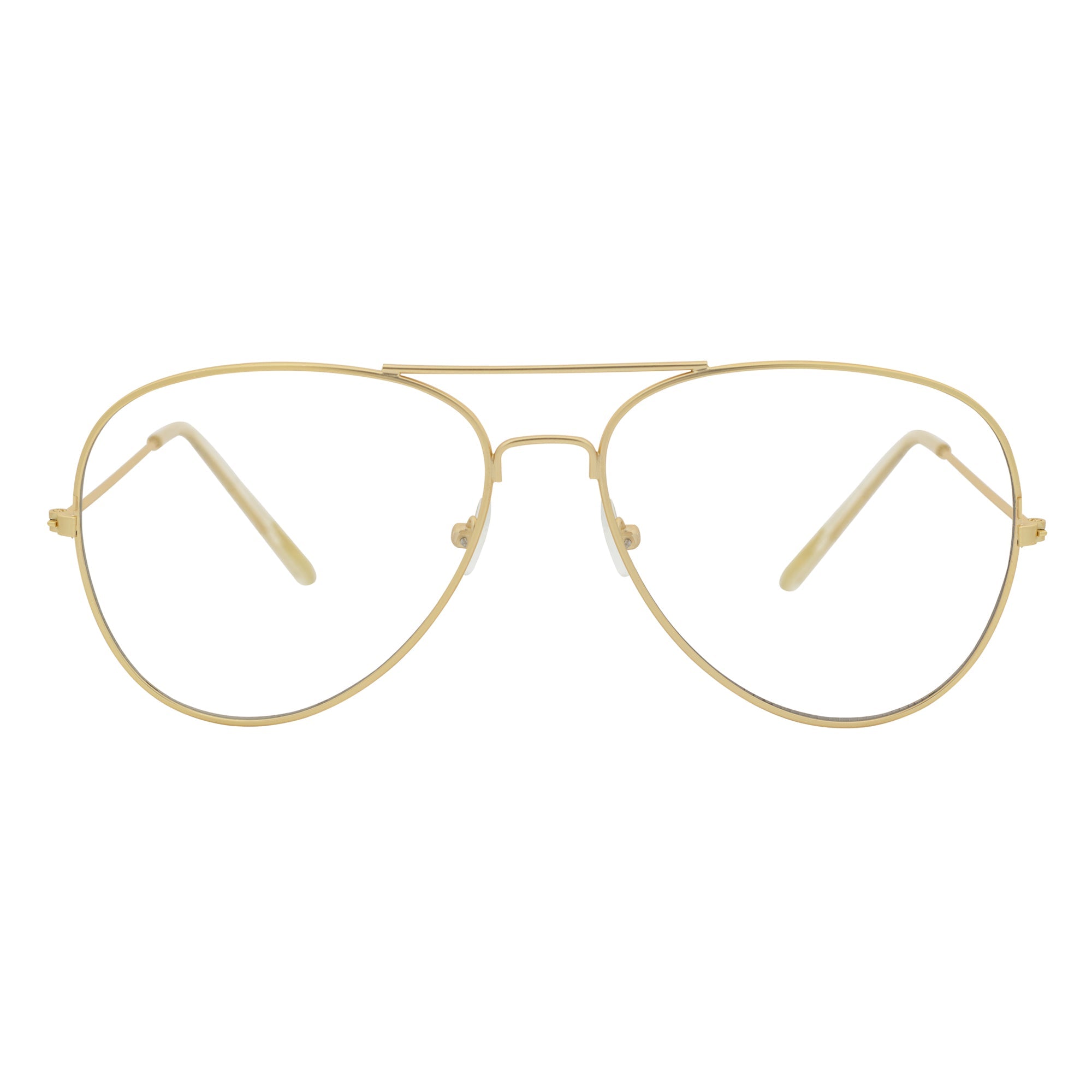 THOMPSON - Classic Blue Light Metal Aviator Matte Gold Clear Lens Glasses 50mm