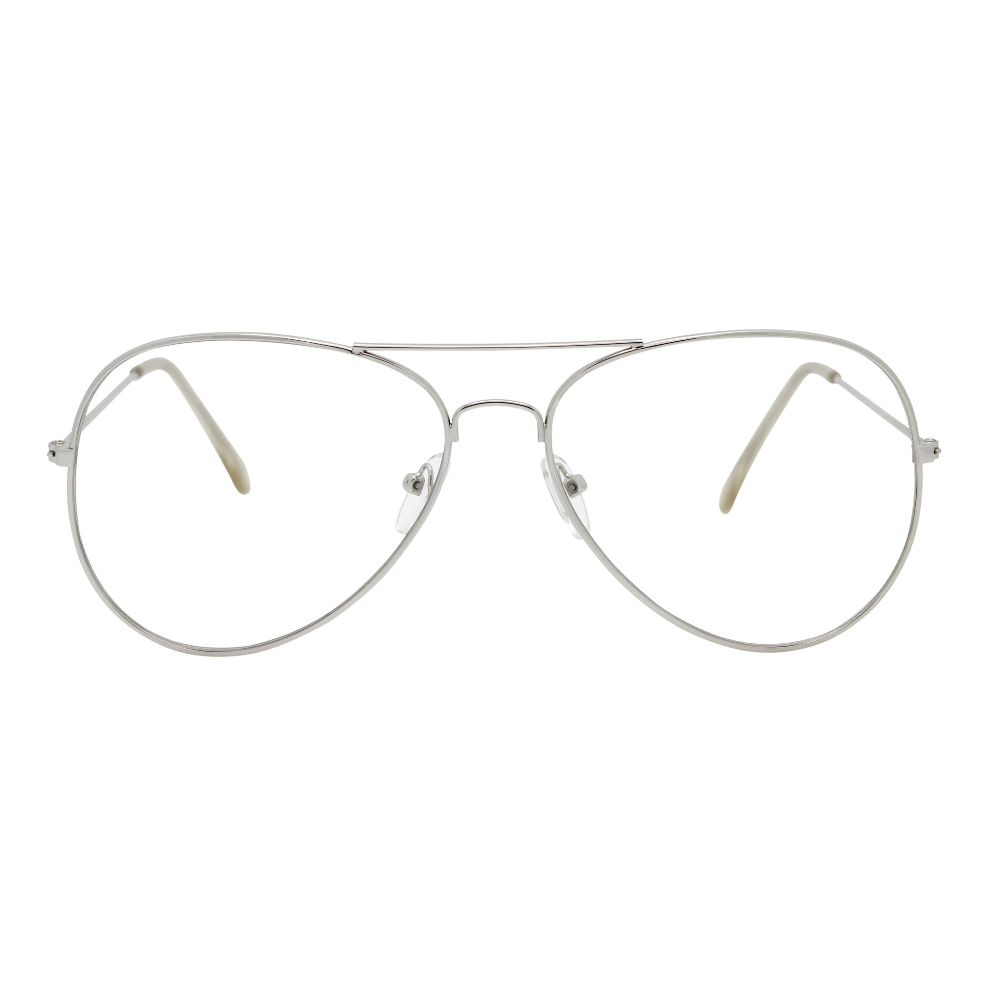 THOMPSON - Classic Blue Light Metal Aviator Silver Glasses Clear Lens 50mm