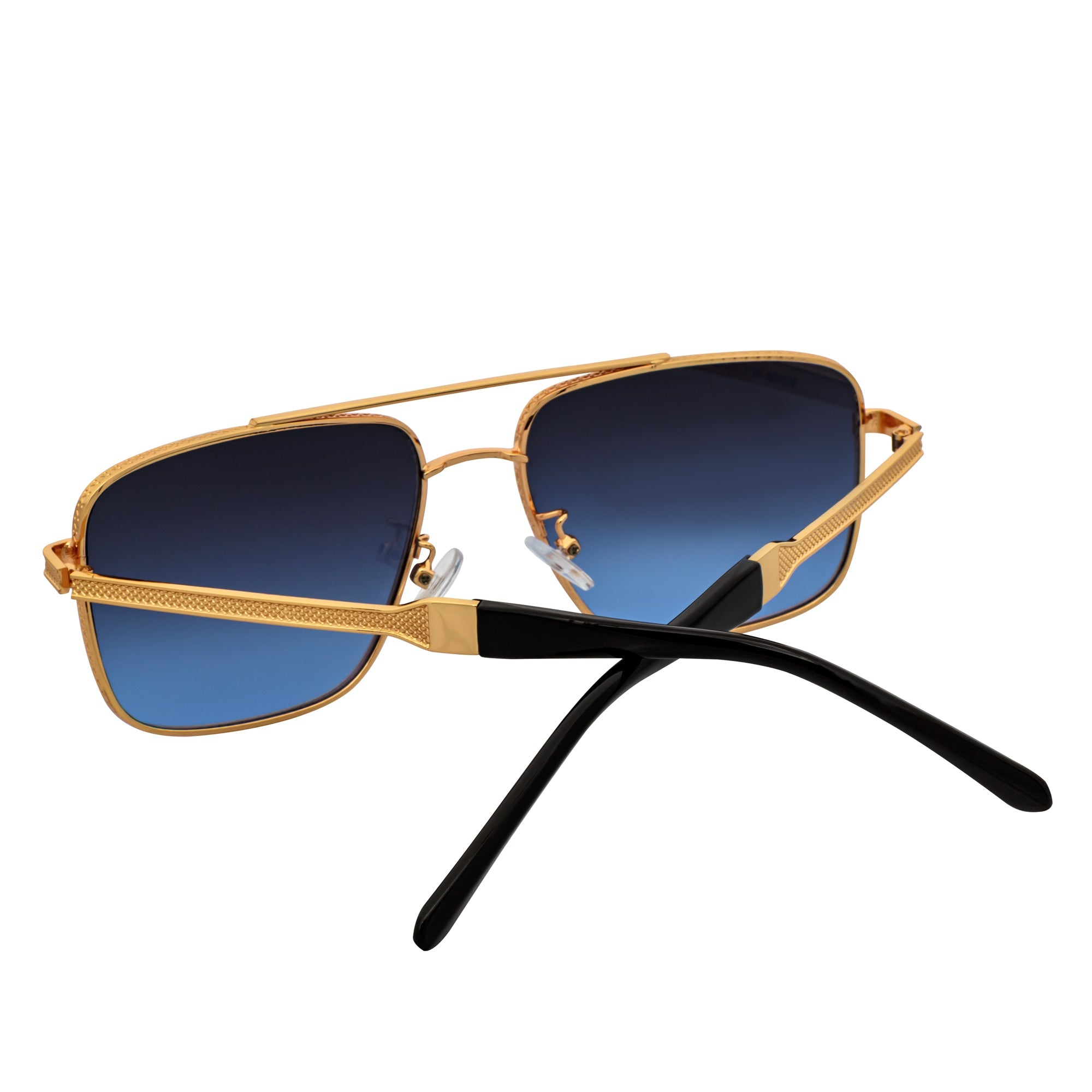 TOSHI - Premium Square Flat Top Metal Aviator Sunglasses Gold Blue Fade