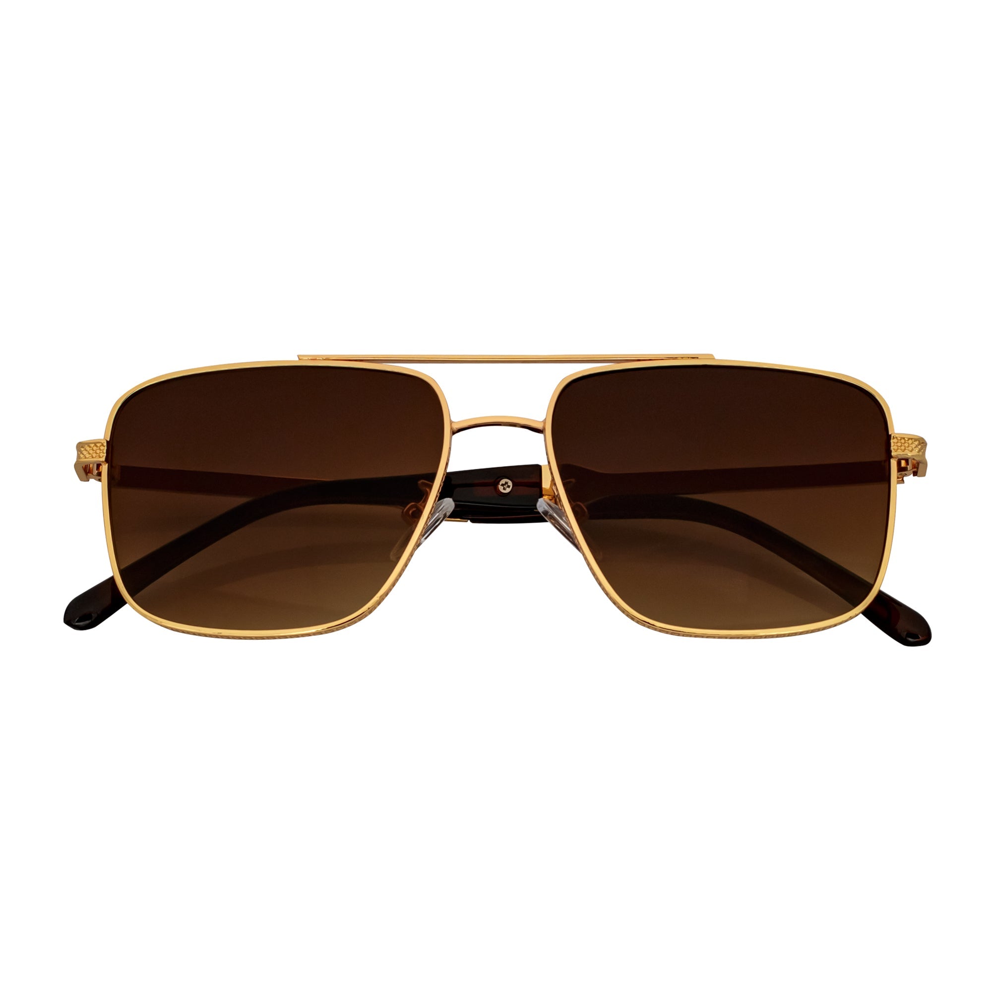 TOSHI - Premium Square Metal Flat Top Aviator Sunglasses Gold Amber Fade