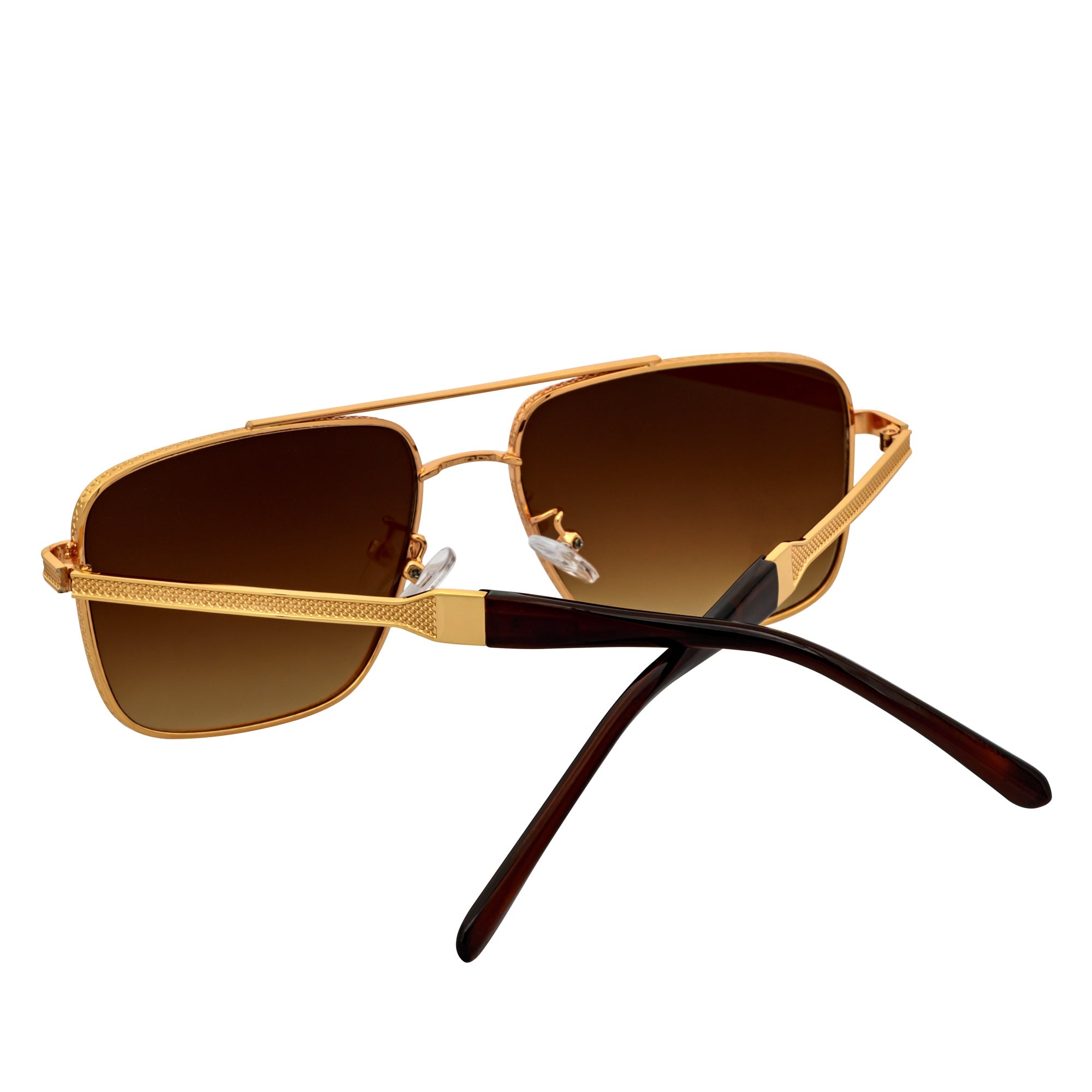 TOSHI - Premium Square Metal Flat Top Aviator Sunglasses Gold Amber Fade