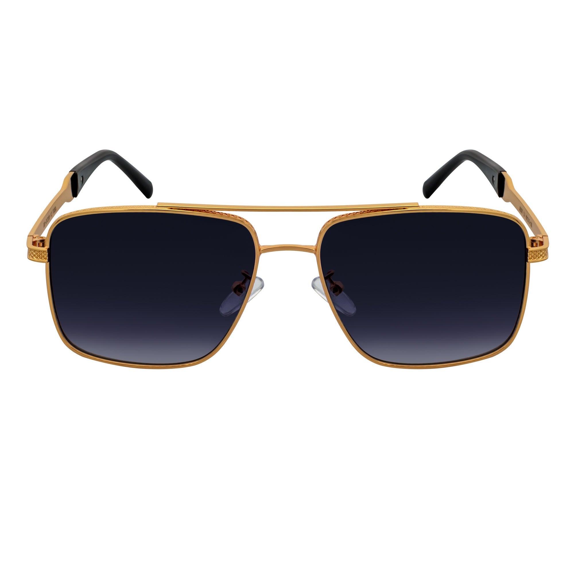 TOSHI - Premium Square Metal Flat Top Aviator Sunglasses Gold Lavender Fade