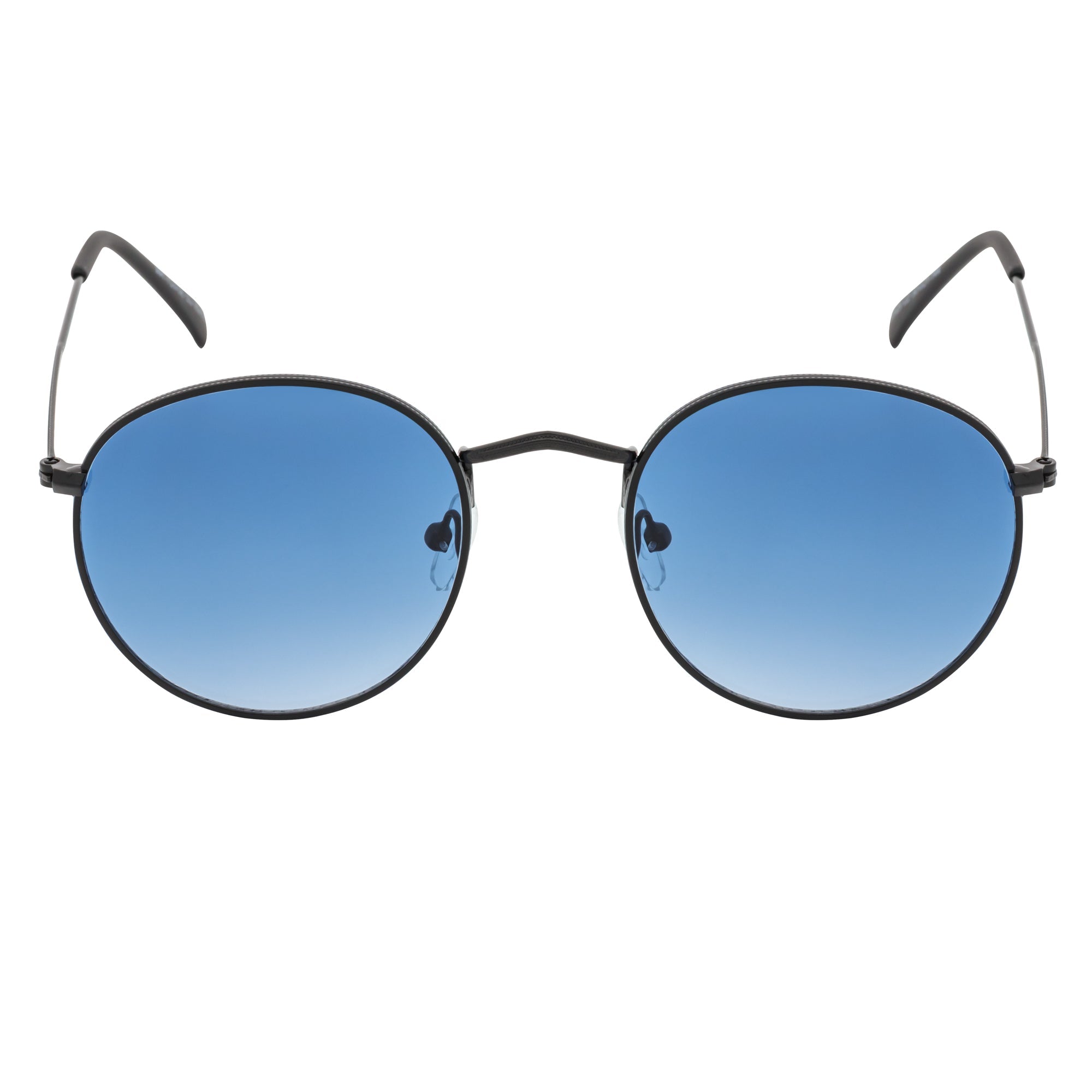 VAGABOND - Retro Classic Small Metal Round Sunglasses Black Blue Tint
