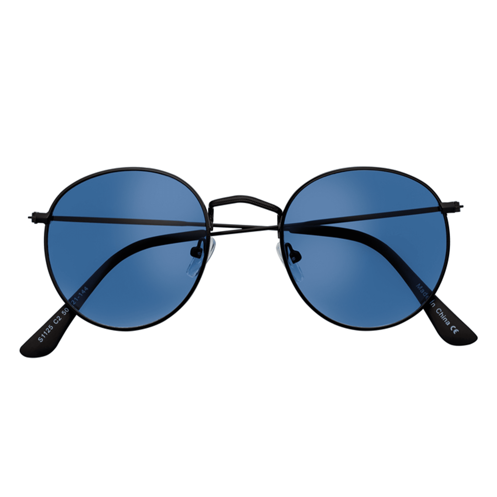 VAGABOND - Retro Classic Small Metal Round Sunglasses Black Blue Tint