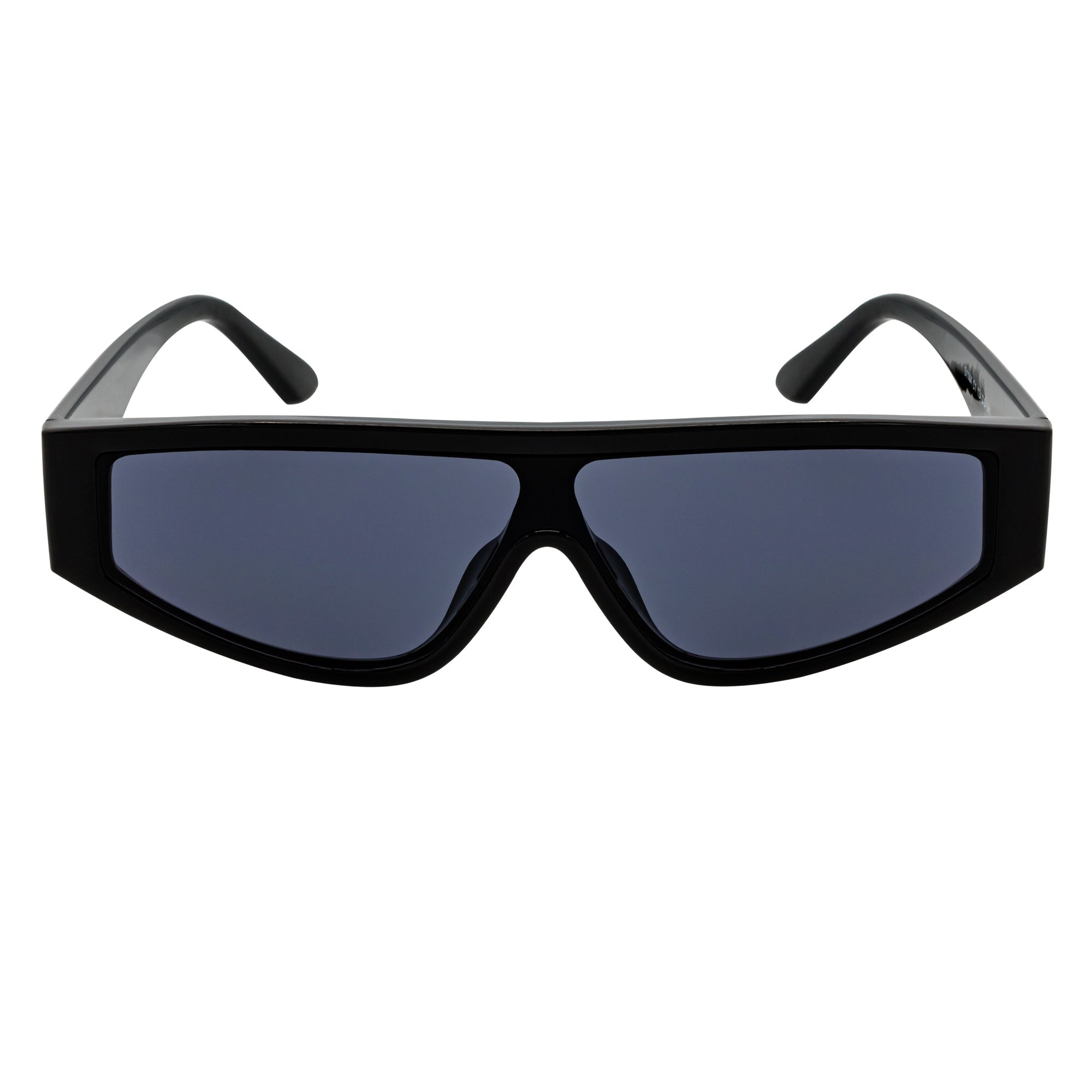 VERTEX - Small Flat Lens Shield Rectangle Black Sunglasses Smoke Lens