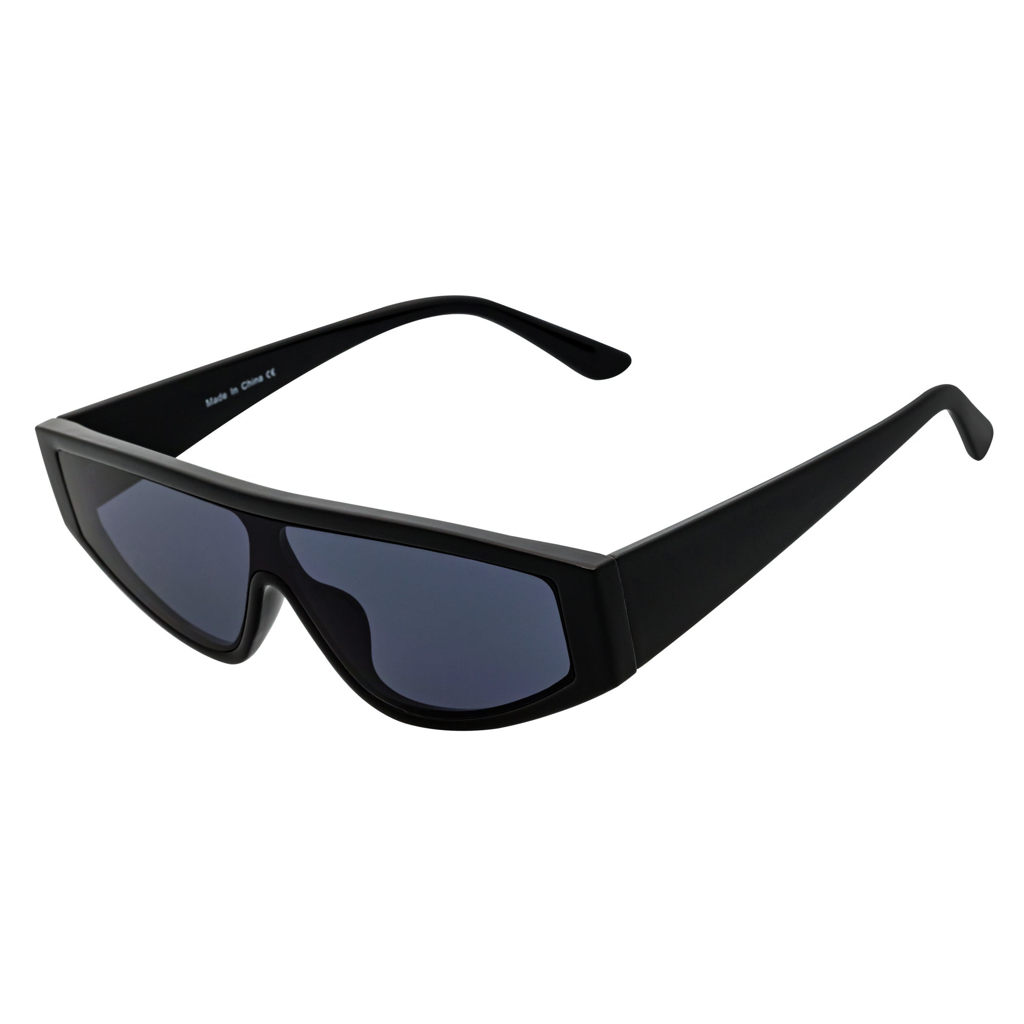 VERTEX - Small Flat Lens Shield Rectangle Black Sunglasses Smoke Lens