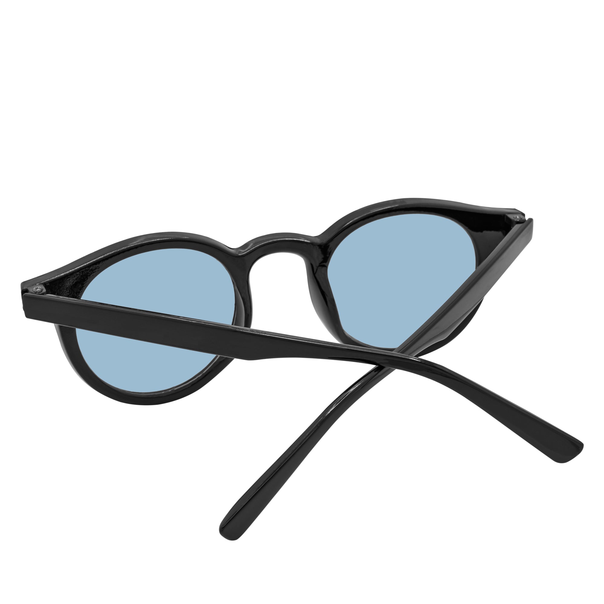 VIBES - Color Tint Retro Small Round Sunglasses Black Blue Tint