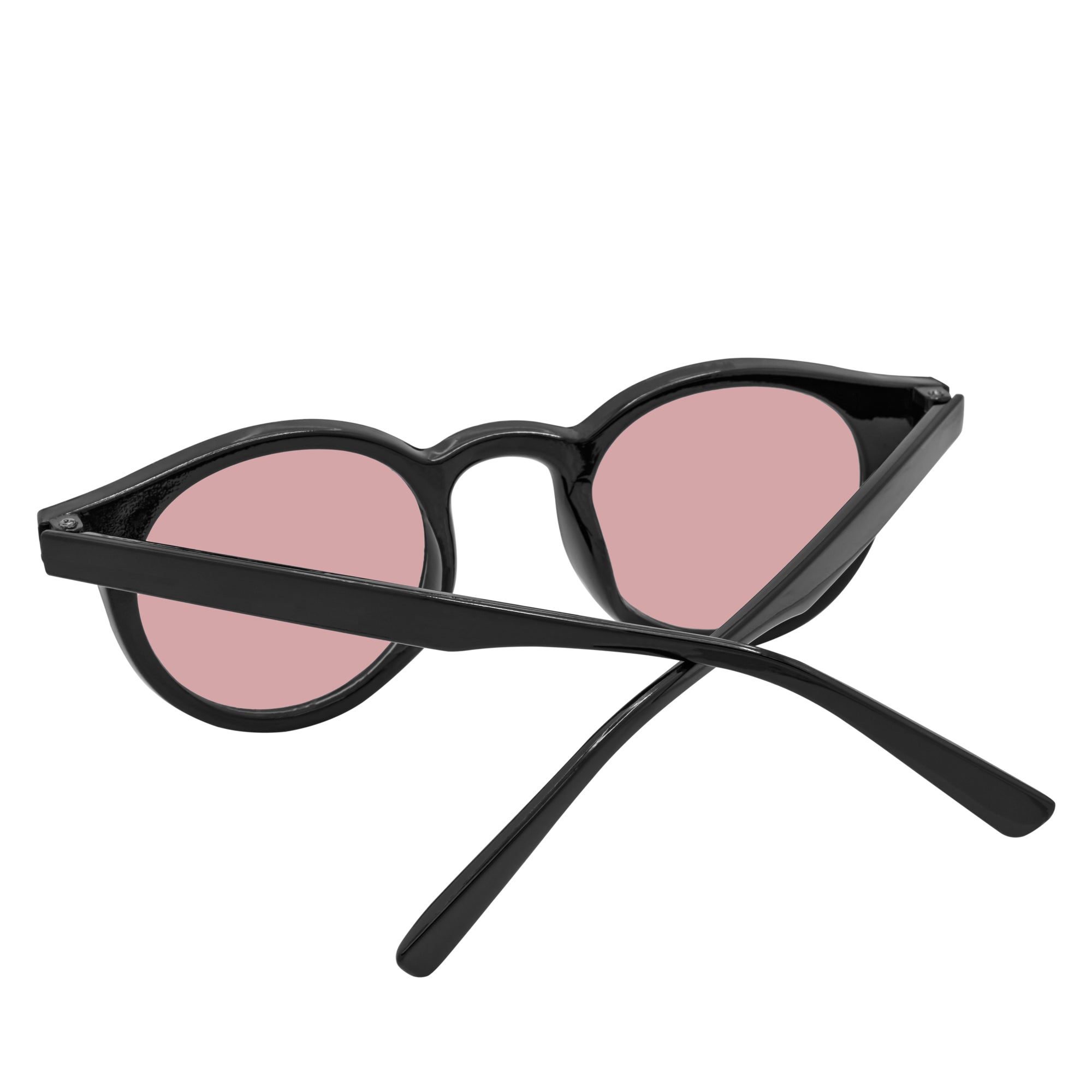 VIBES - Color Tint Retro Small Round Sunglasses Black Pink Tint
