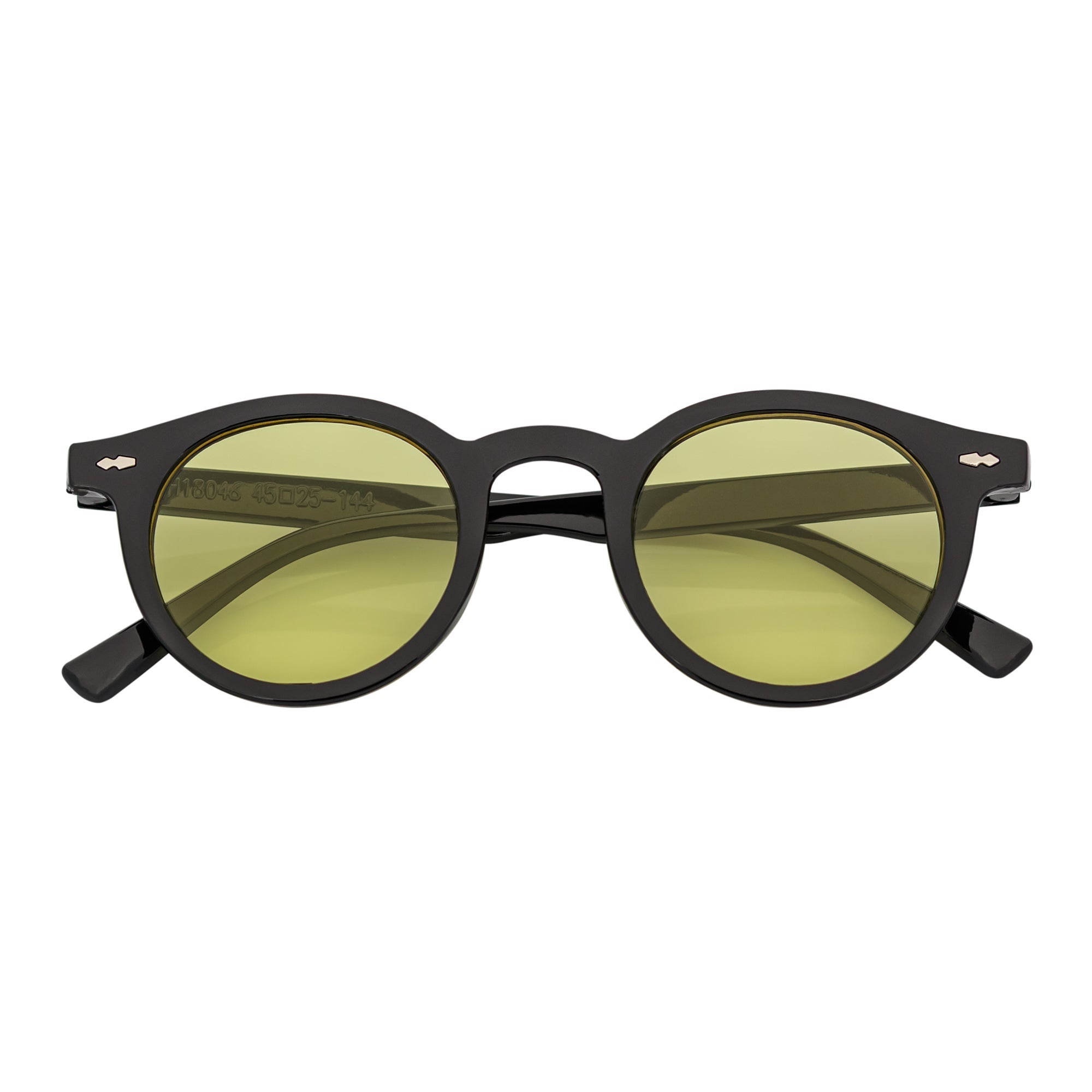 VIBES - Color Tint Retro Small Round Sunglasses Black Yellow Tint Lens