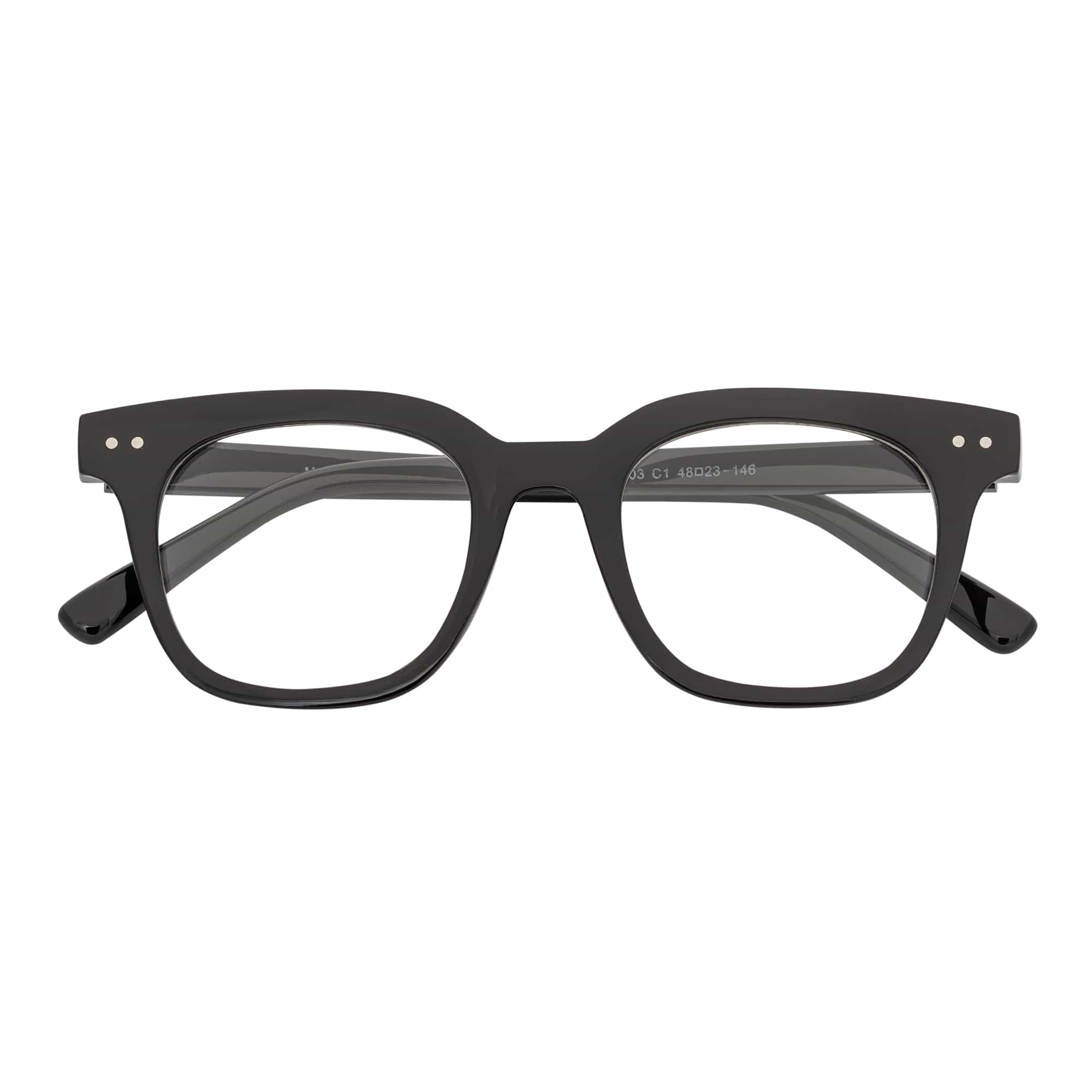 WALKER - Thick Horn Rimmed Blue Light Glasses Gloss Black Clear Lens