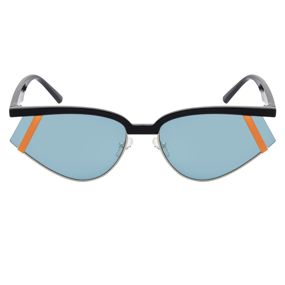 WILSHIRE - Rimless Cat Eye Sunglasses Black-Orange Frame Blue Lens