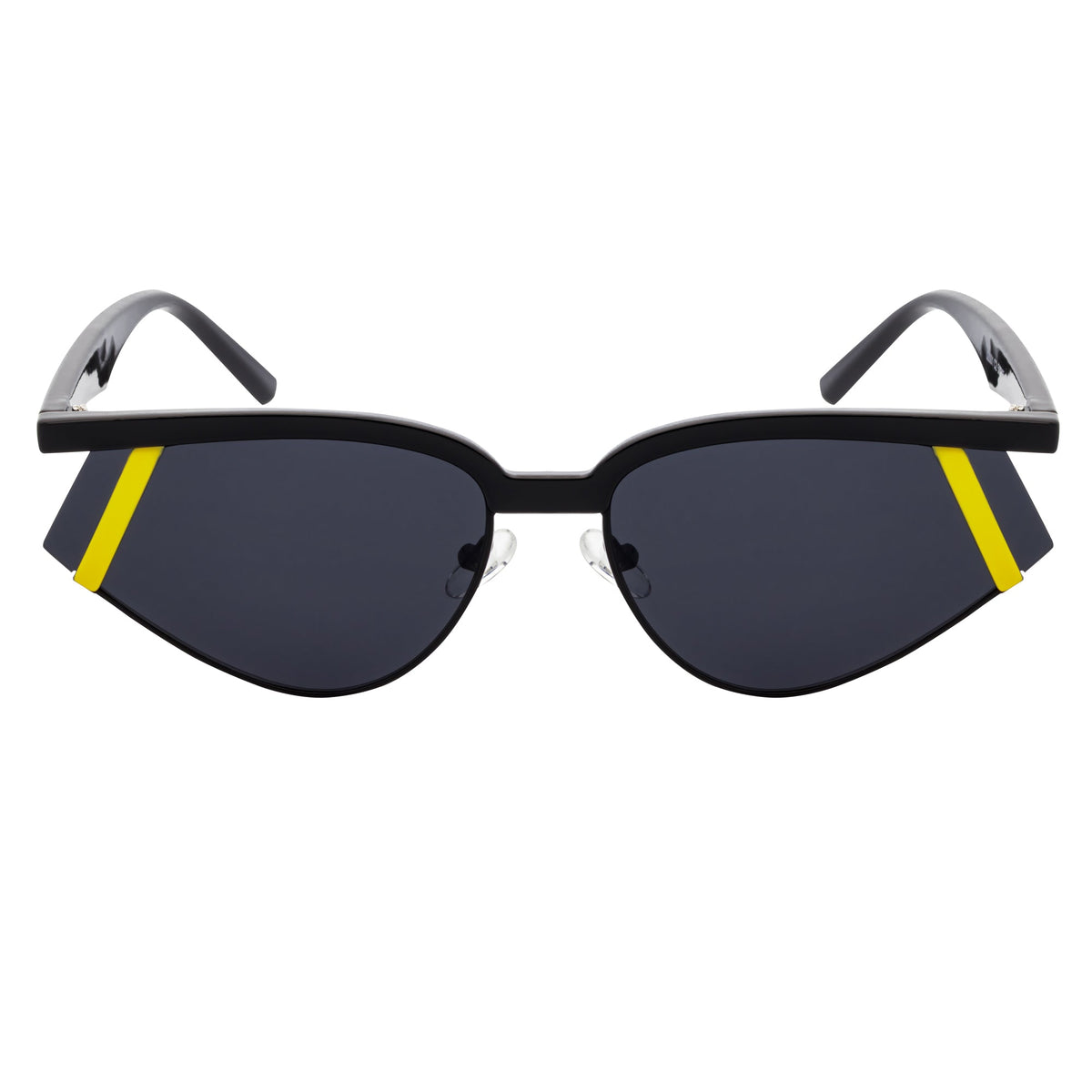 WILSHIRE - Rimless Cat Eye Sunglasses Black-Yellow Frame Smoke Lens