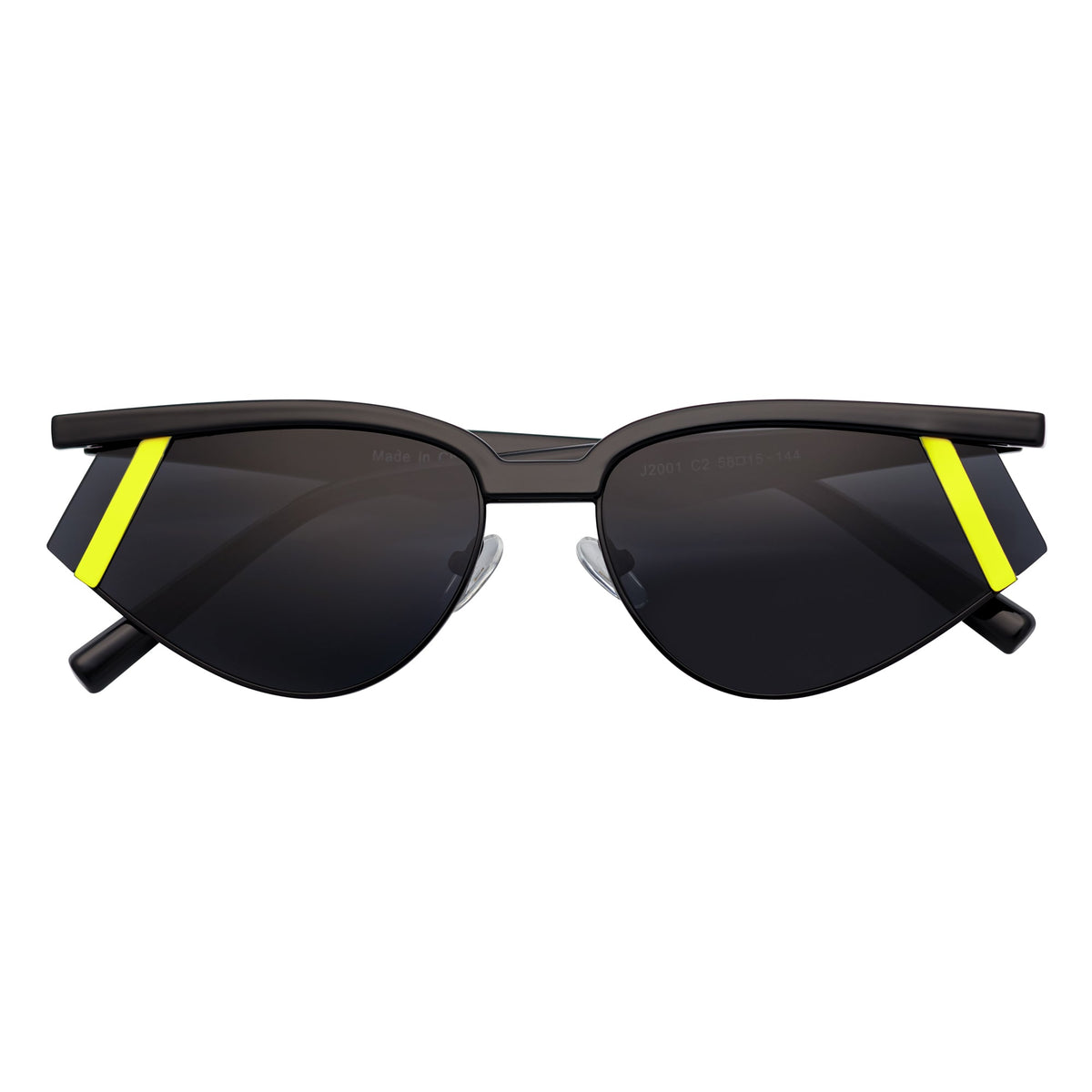 WILSHIRE - Rimless Cat Eye Sunglasses Black-Yellow Frame Smoke Lens