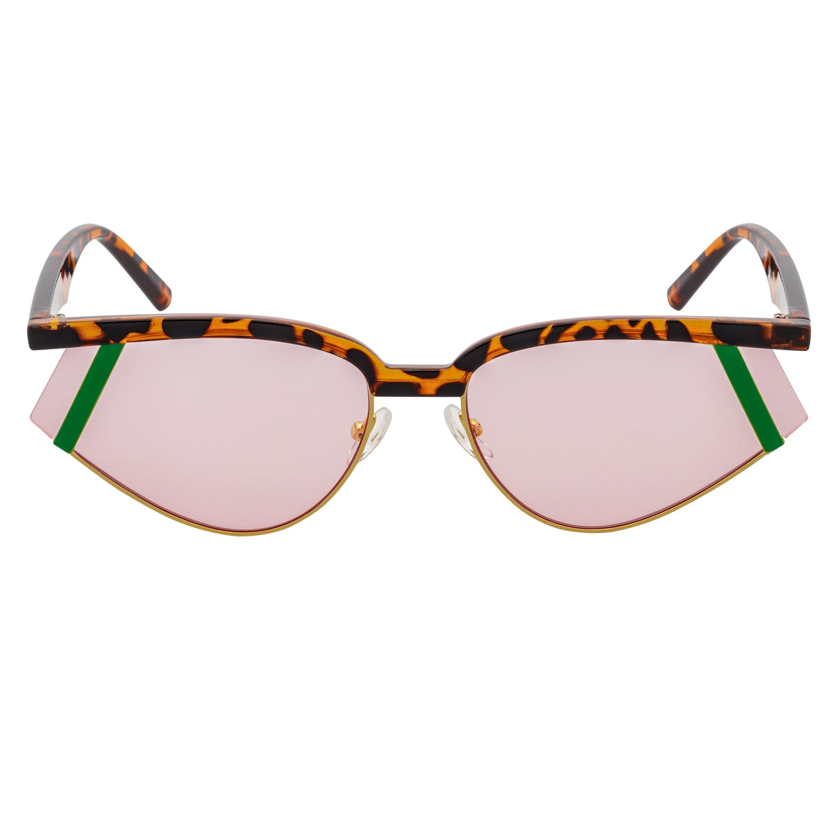 WILSHIRE - Rimless Cat Eye Sunglasses Tortoise-Green Frame Pink Lens