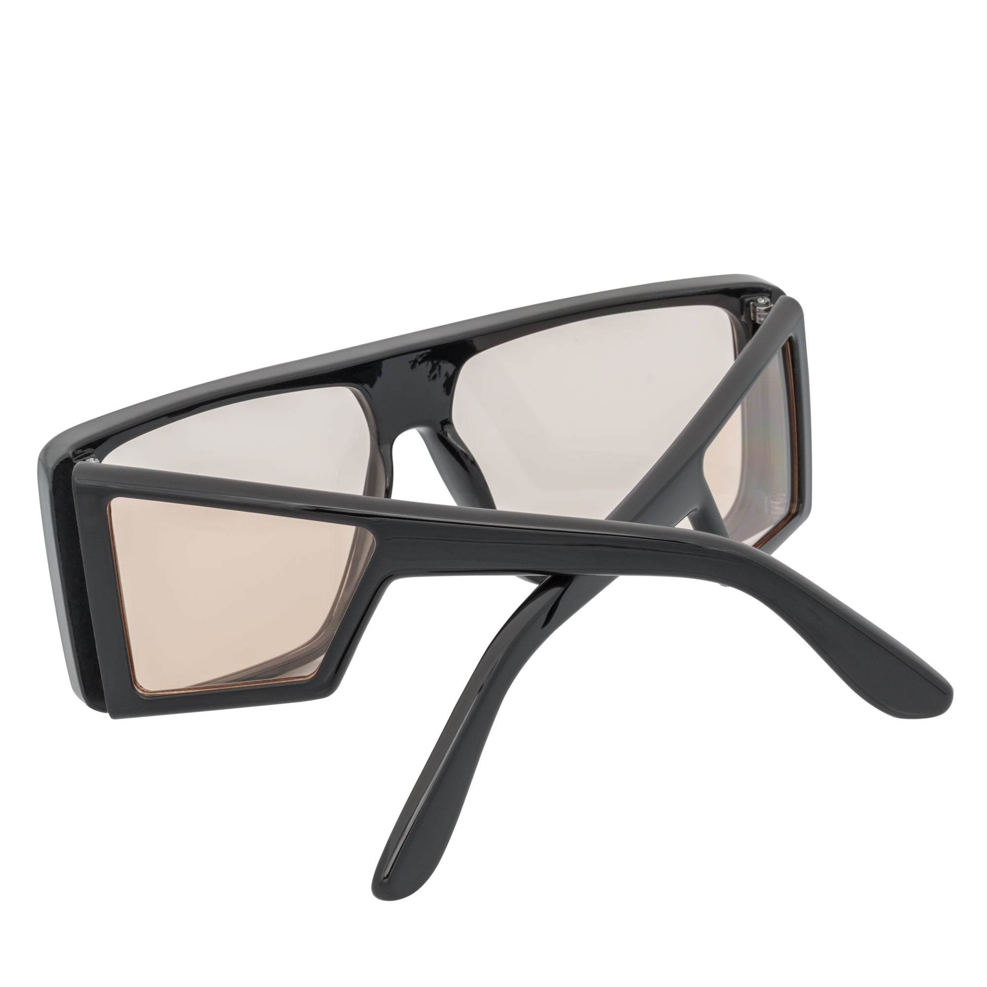 WINDOW - Large Shield Side Cover Square Black Sunglasses Pink Tint
