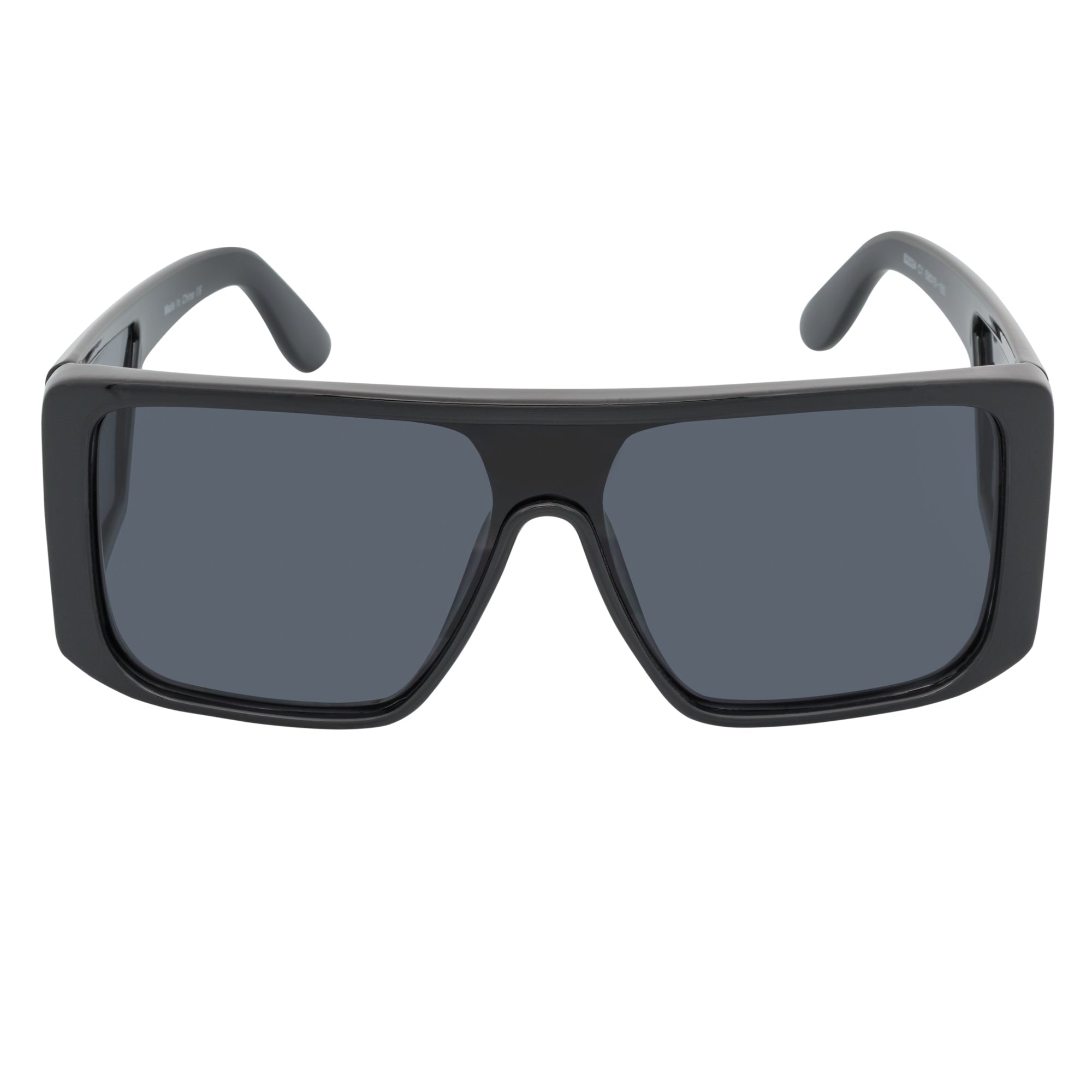 WINDOW - Large Shield Side Cover Square Sunglasses Black Dark Smoke Lens