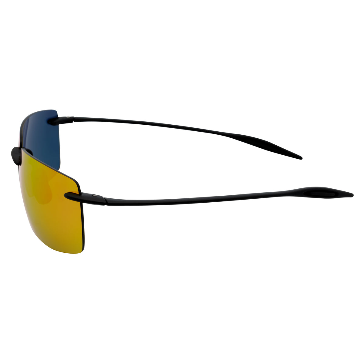 MAUI - Rimless TR90 Thin Sports Wrap Sunglasses Black Orange Mirror Polarized