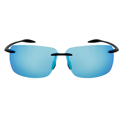 MAUI - Rimless TR90 Thin Sports Wrap Sunglasses Black Blue Mirror Polarized