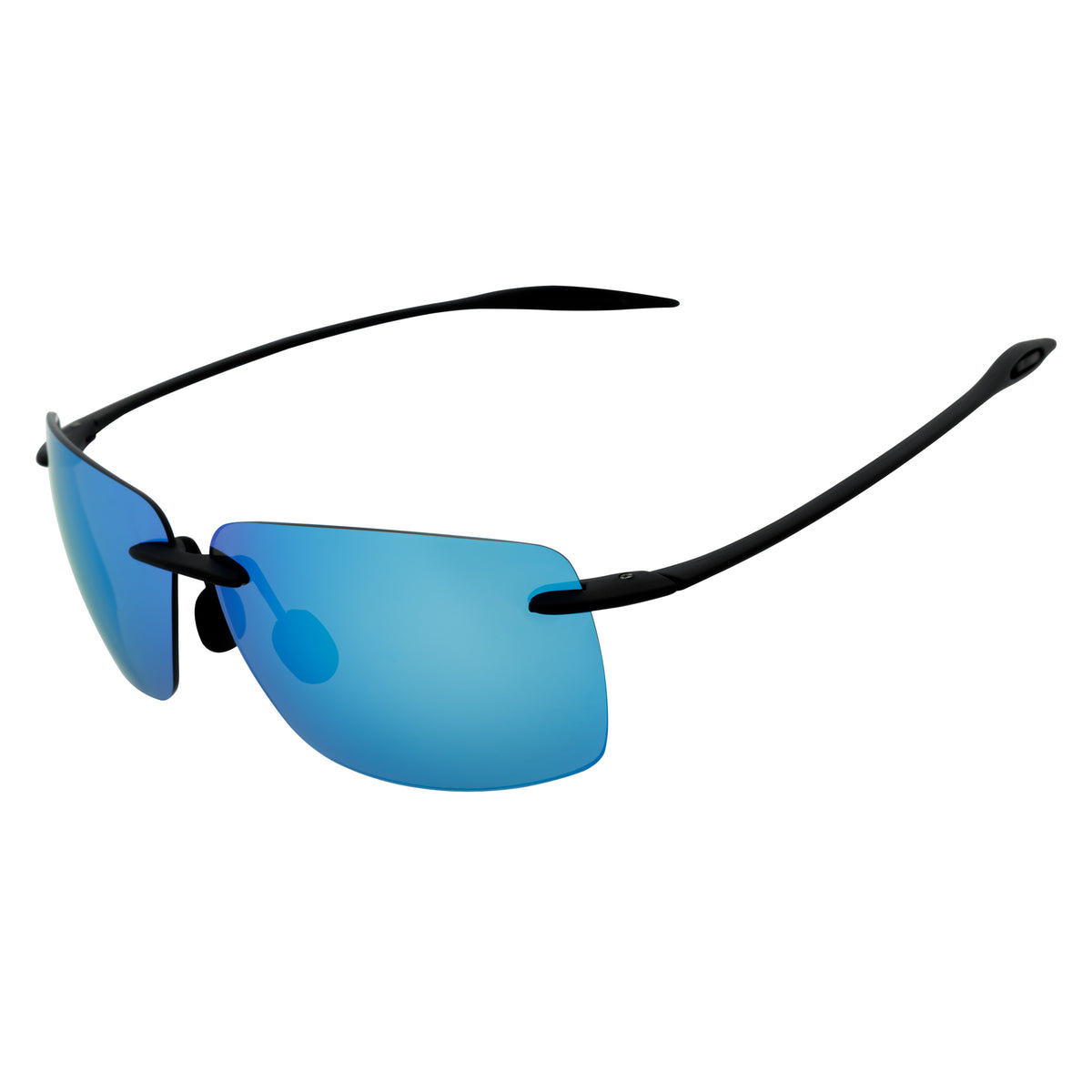 MAUI - Rimless TR90 Thin Sports Wrap Sunglasses Black Blue Mirror Polarized