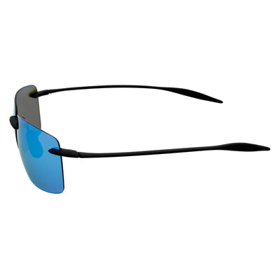 MAUI - Rimless TR90 Thin Sports Wrap Sunglasses Black Blue Mirror Polarized