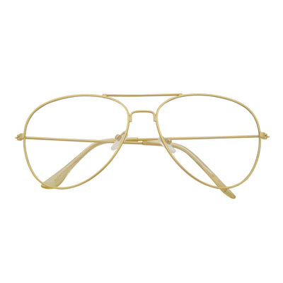 THOMPSON - Classic Blue Light Metal Aviator Matte Gold Clear Lens Glasses 50mm