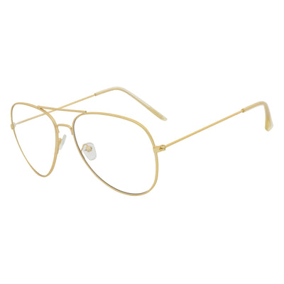 THOMPSON - Classic Blue Light Metal Aviator Matte Gold Clear Lens Glasses 50mm