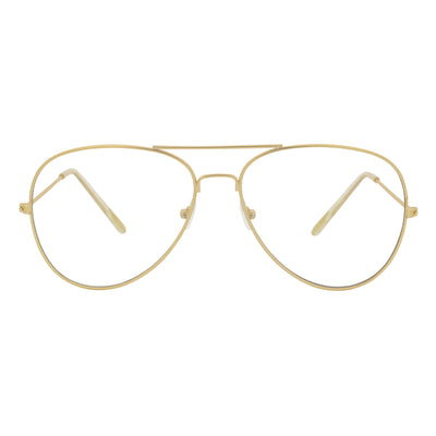 THOMPSON - Classic Blue Light Metal Aviator Matte Gold Clear Lens Glasses 50mm