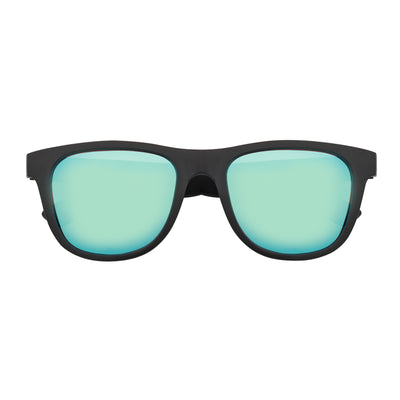 PRESTON - Polarized Large Horn Rimmed Sunglasses Matte Black Blue Mirror