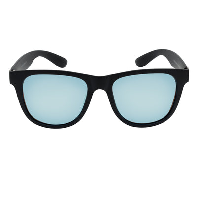 PRESTON - Polarized Large Horn Rimmed Sunglasses Matte Black Blue Mirror