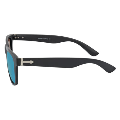PRESTON - Polarized Large Horn Rimmed Sunglasses Matte Black Blue Mirror
