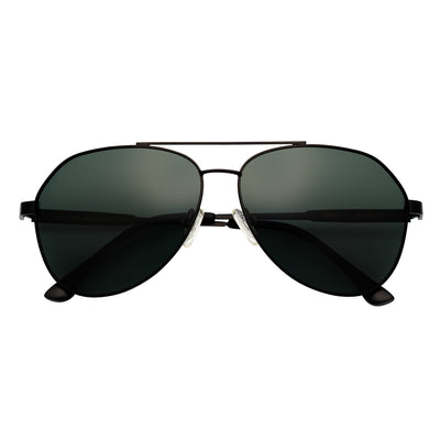 PENTAGON - Polarized Teardrop Metal Aviator Black Sunglasses Green Lens