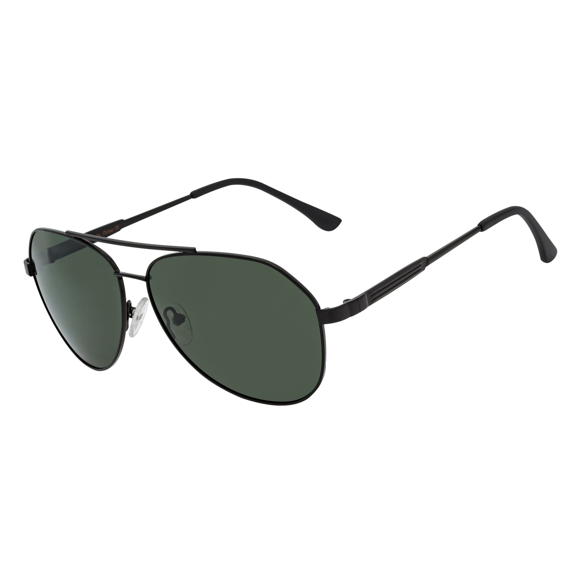 PENTAGON - Polarized Teardrop Metal Aviator Black Sunglasses Green Lens