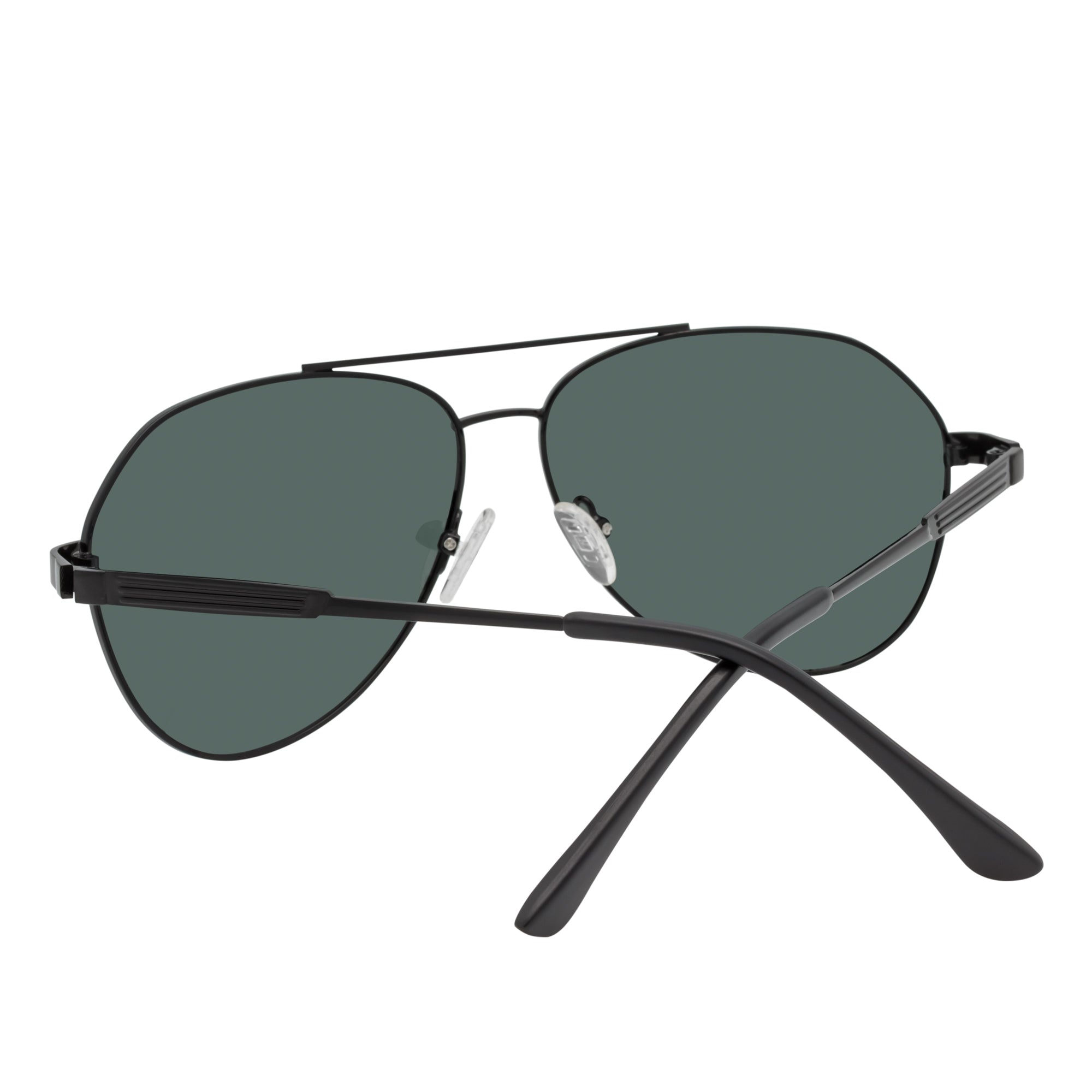 PENTAGON - Polarized Teardrop Metal Aviator Black Sunglasses Green Lens