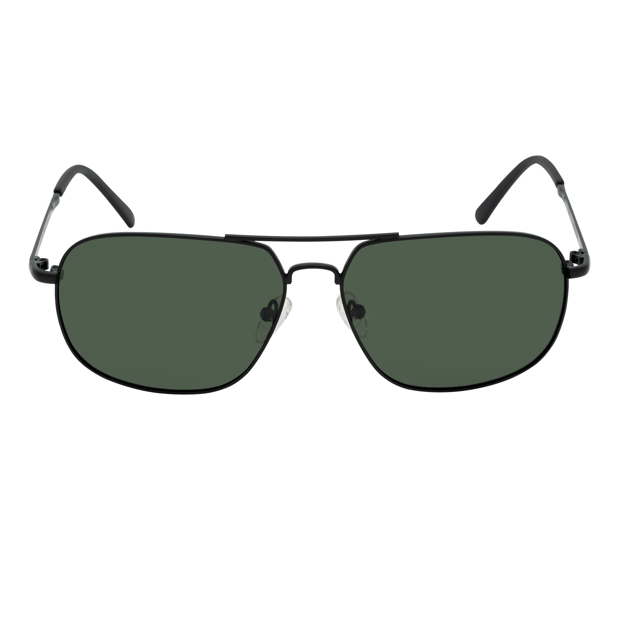 ANDERSON - Polarized Metal Square Aviator Black Sunglasses Green Lens