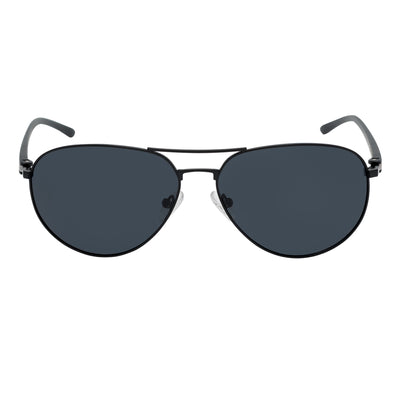 LAWRENCE - Polarized Round Metal Aviator Black Sunglasses Smoke Lens