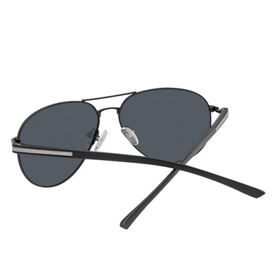 LAWRENCE - Polarized Round Metal Aviator Black Sunglasses Smoke Lens